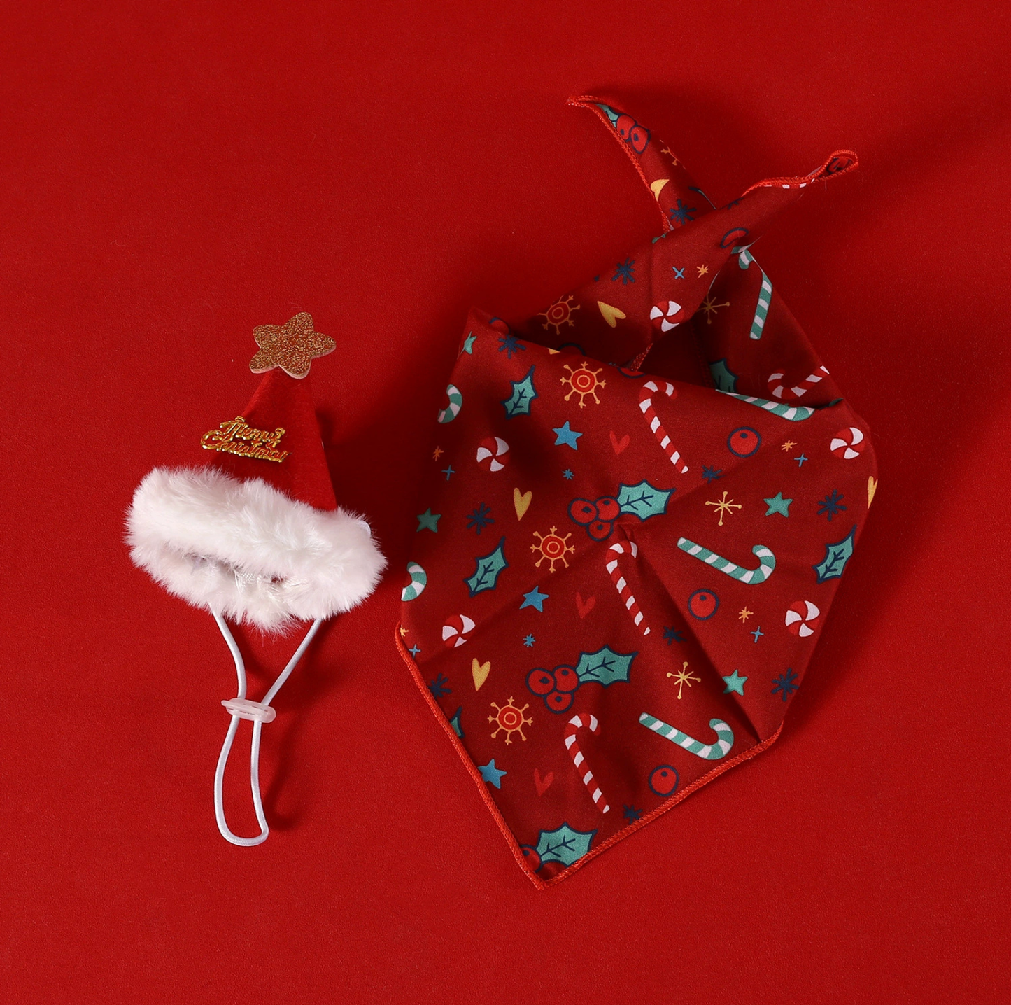 Christmas Pet Bandana and Star Hat Set