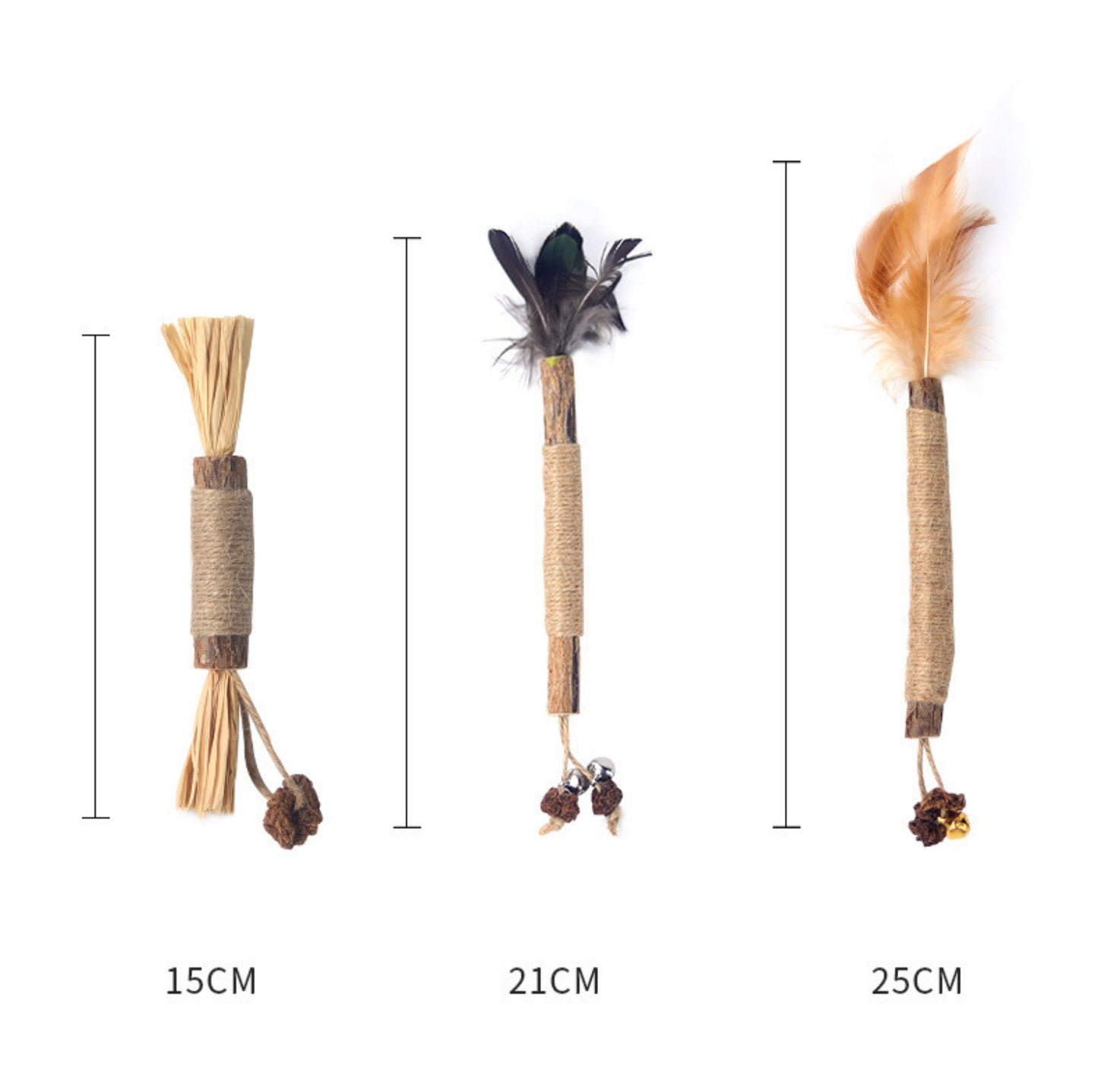 Feathered Catnip Stick Cat Toy - Exciting Playtime with Bell & Raffia Grass
