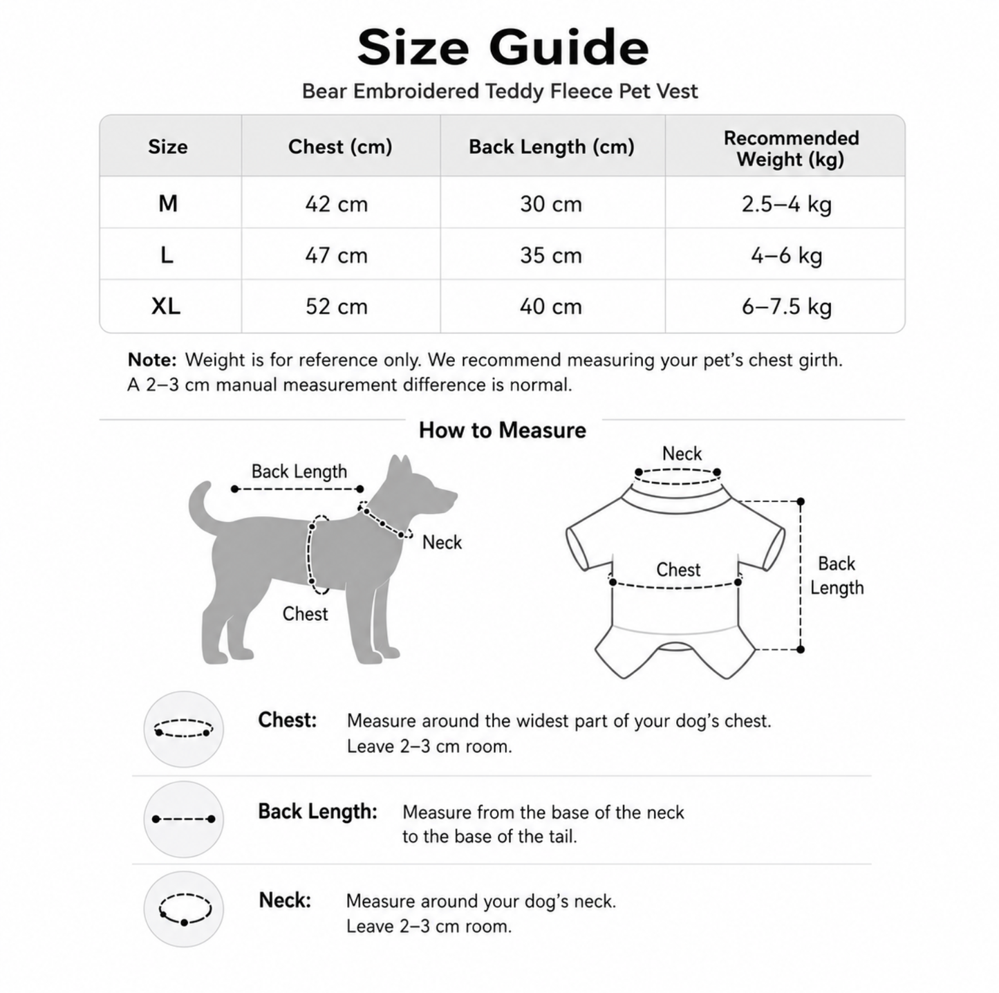 Bear Embroidered Teddy Fleece Pet Vest for Cats & Small Dogs