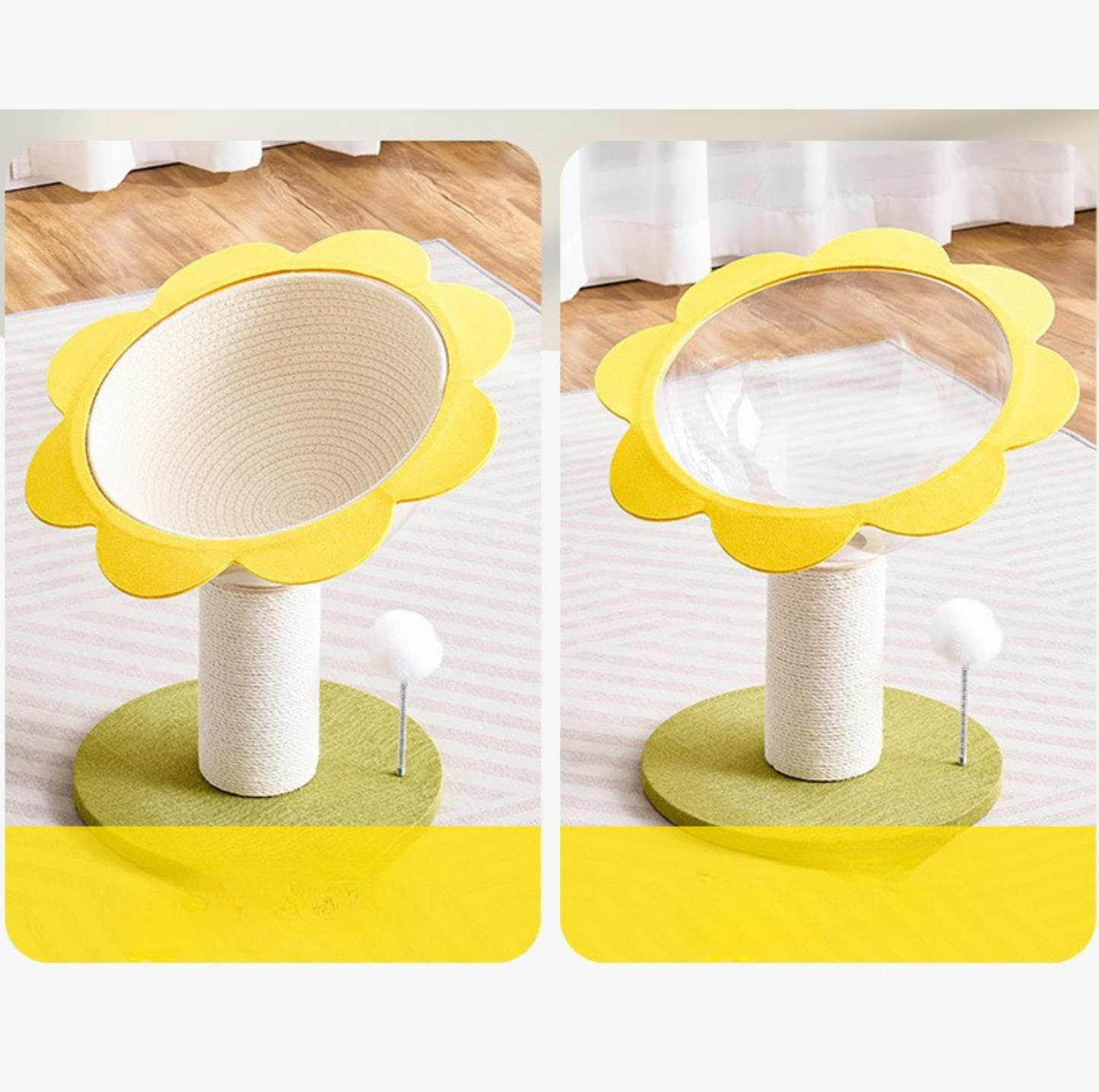 Sunflower Cat Scratching Tree with Cozy Hand-Woven Bed & Sisal Post