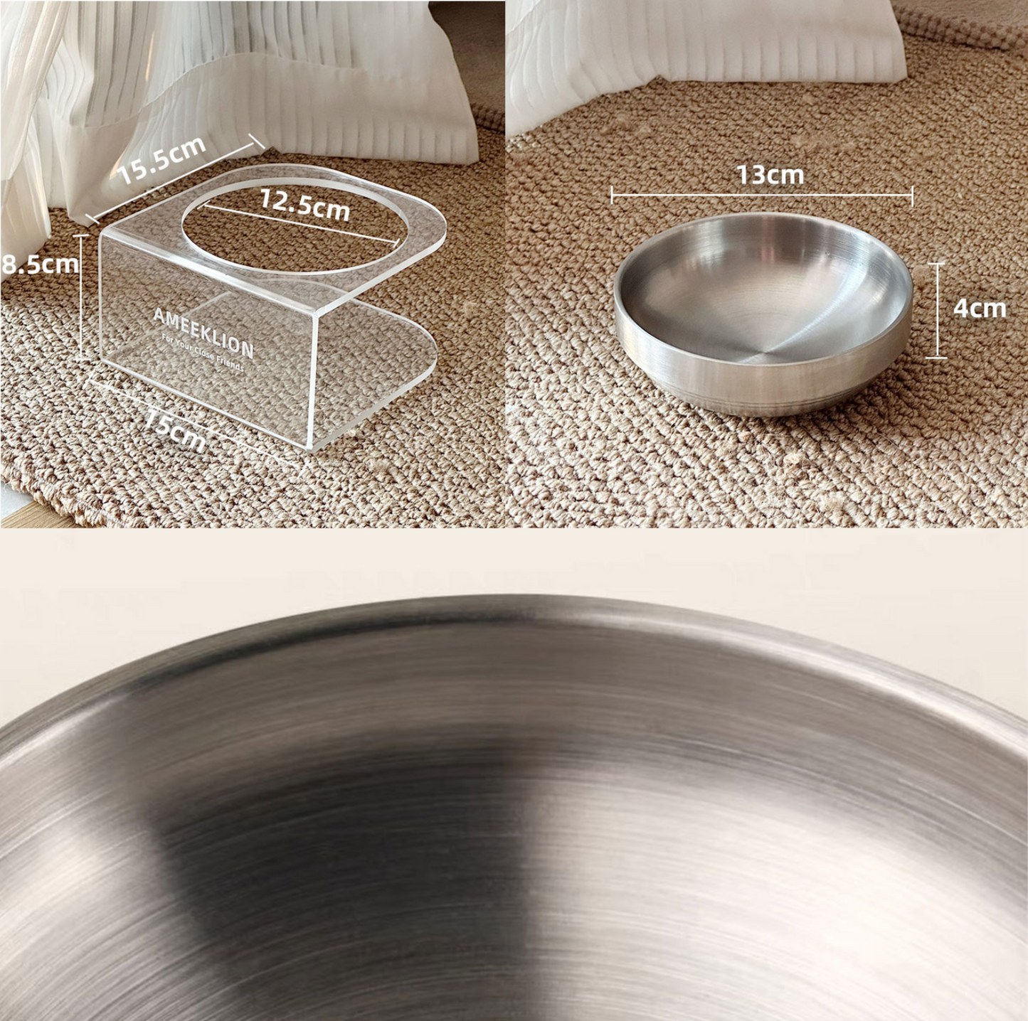 304 Stainless Steel Pet Food Bowl with Acrylic Stand