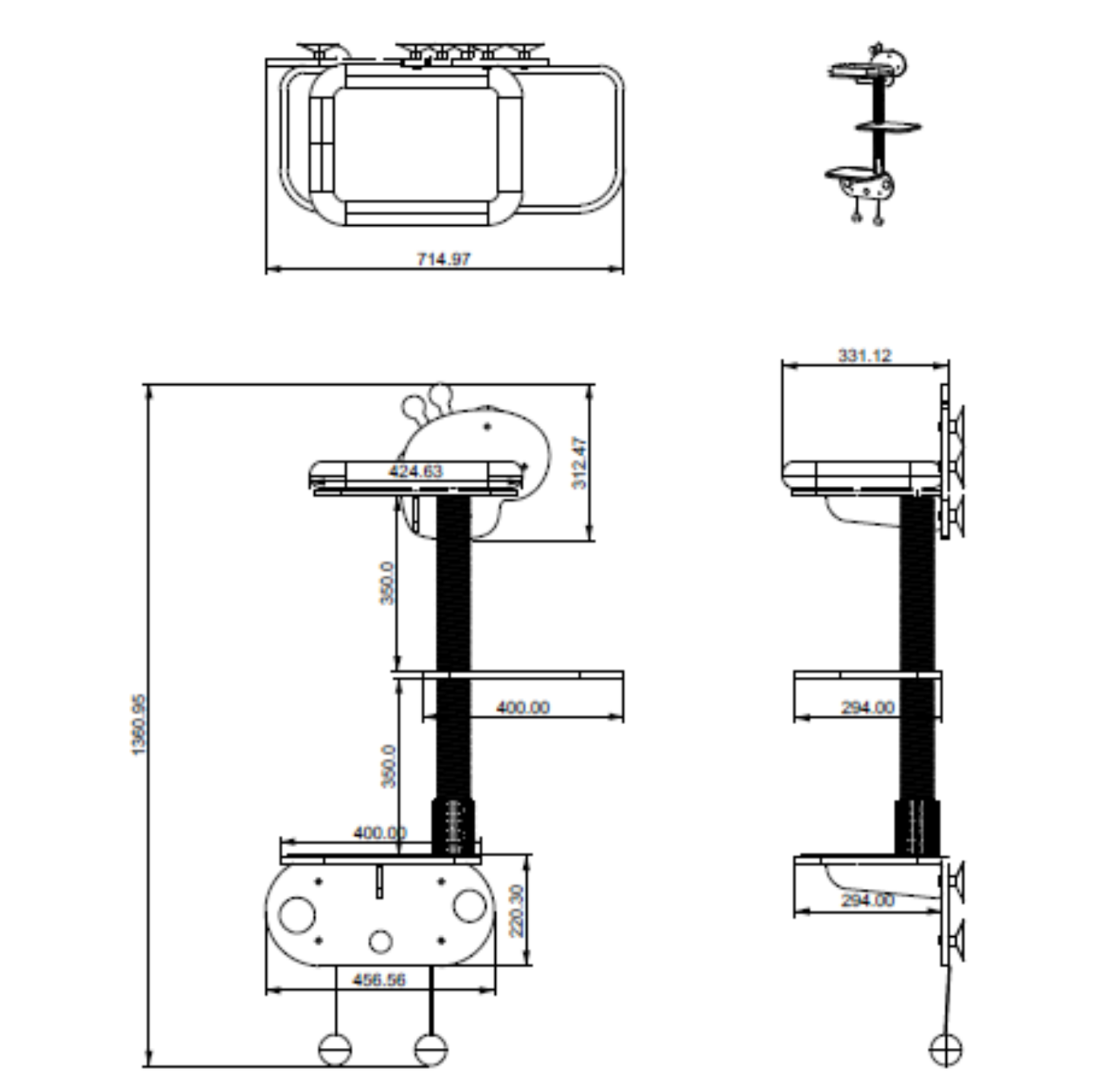 Giraffe-Themed Window/Tile-Mounted Cat Tree with Suction Cups