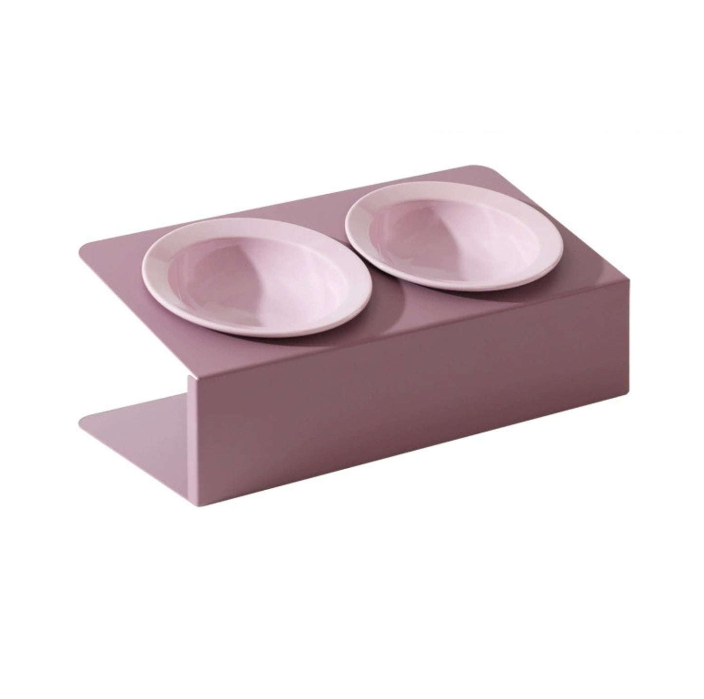 Ceramic Double Pet Bowl with Tilted Iron Stand