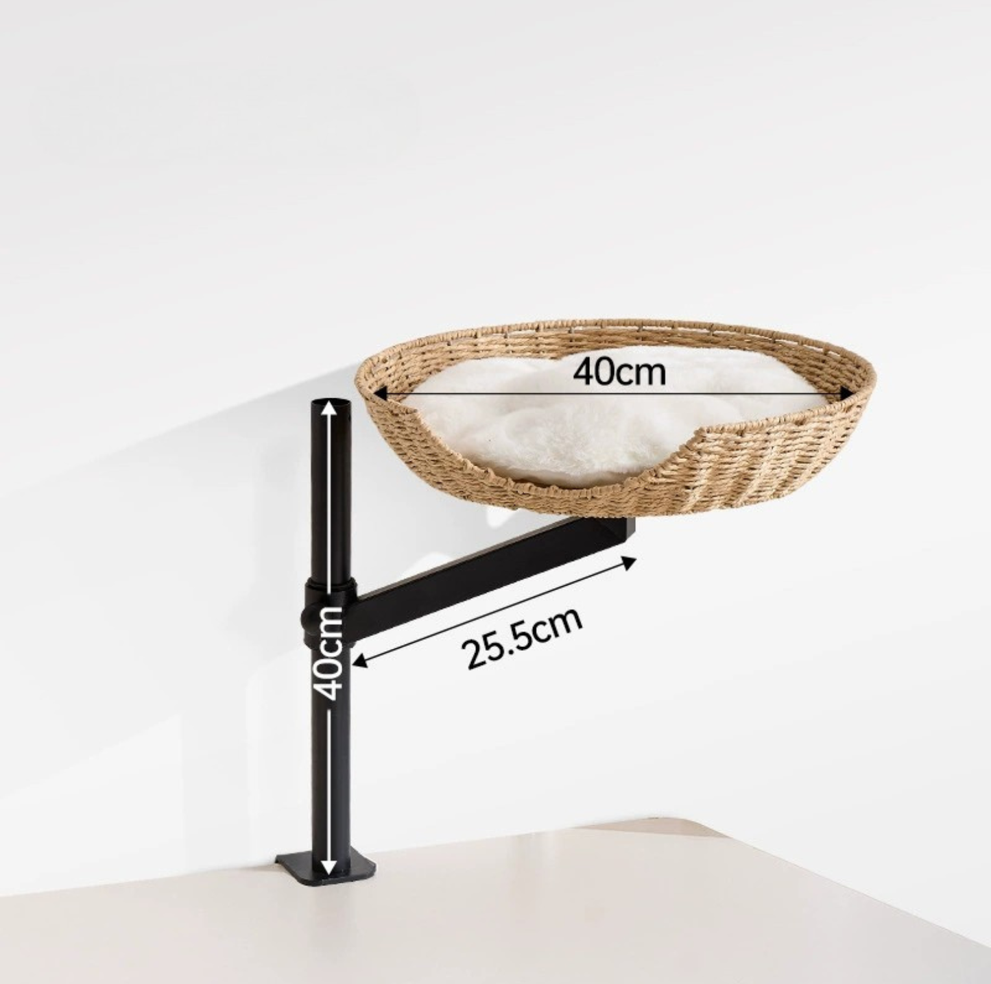 Desk-Mounted Rattan Cat Bed – Space-Saving Elevated Perch for Cats up to 10kg
