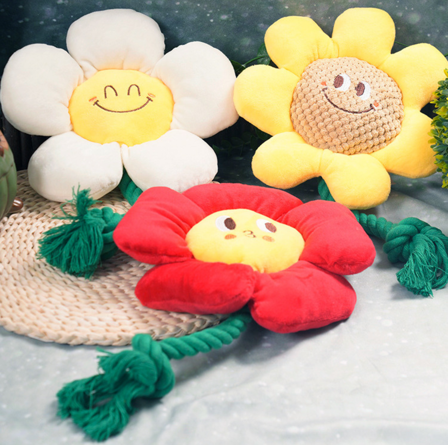 Smiley Flower Plush Dog Toys