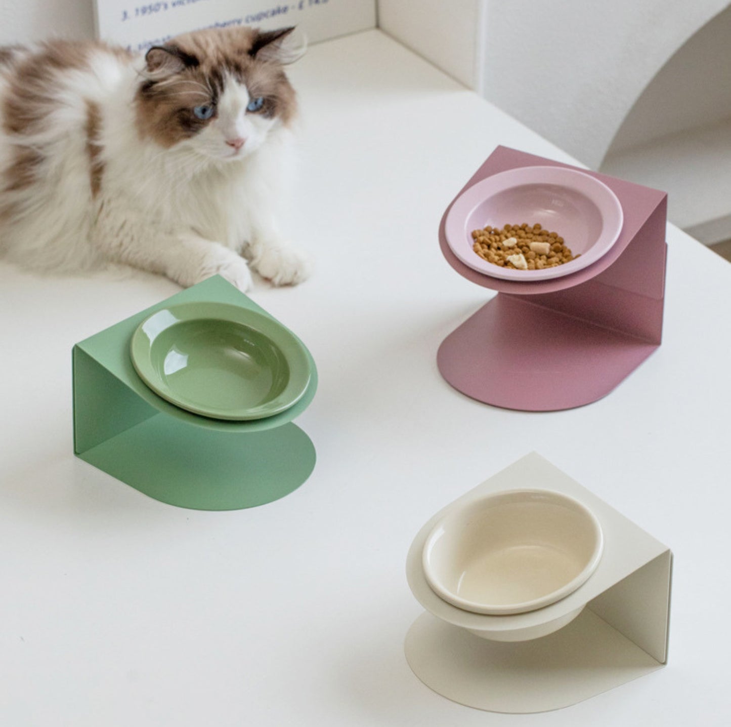 Height Adjustable Magnetic Ceramic Pet Bowl with Metal Stand