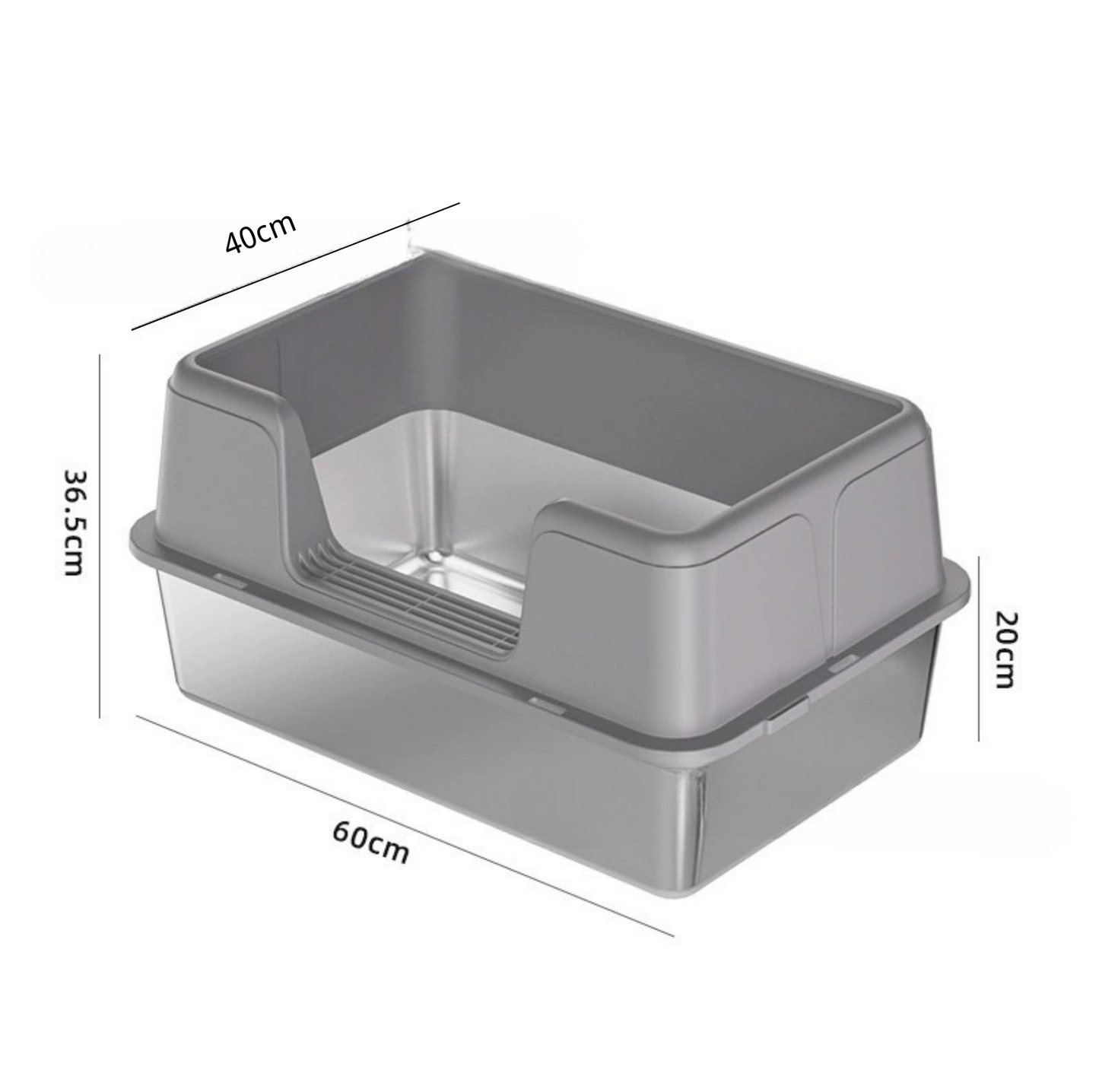 Stainless Steel High-Fenced Cat Litter Box - Semi-Enclosed