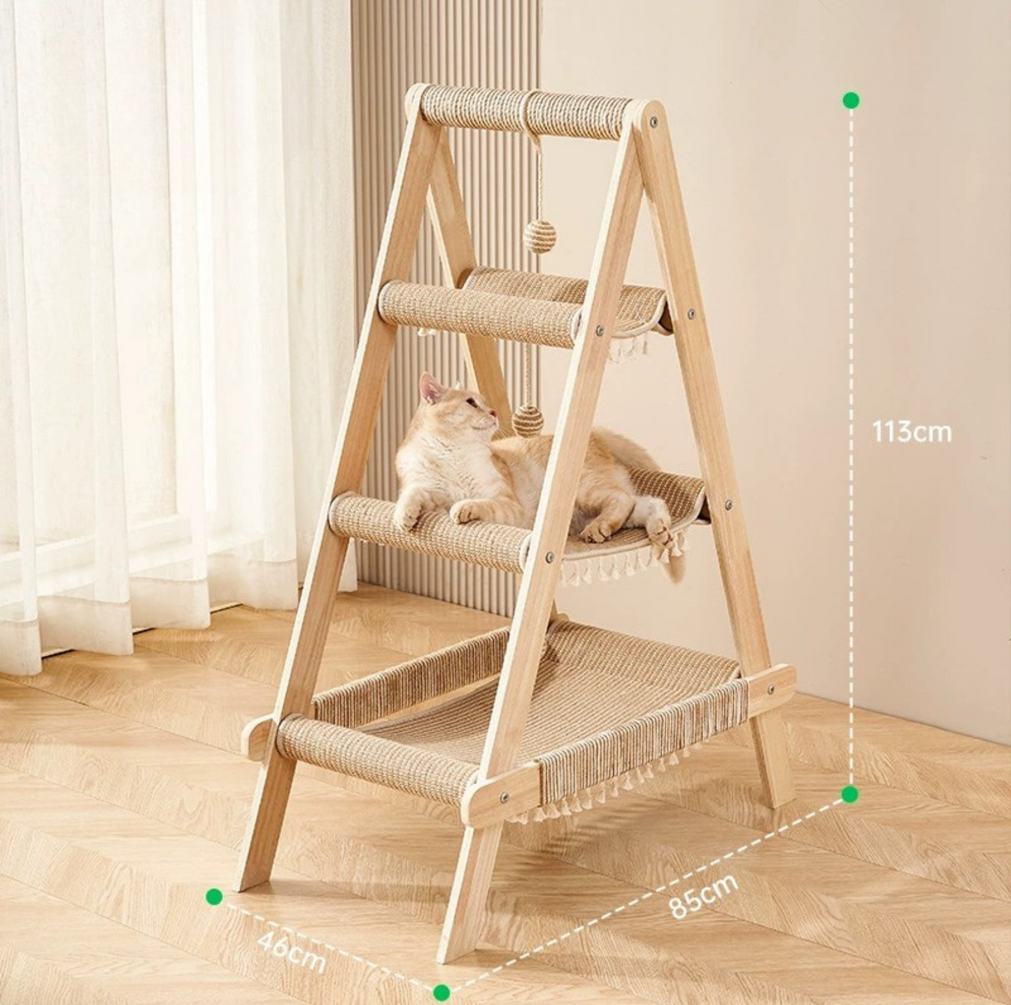 Multifunctional A-Frame Hammock Cat Climbing Frame - Height 113cm