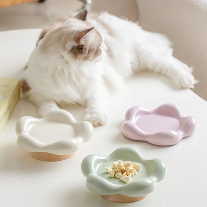 Flower-Shaped Ceramic Pet Food Plate Cat Bowl