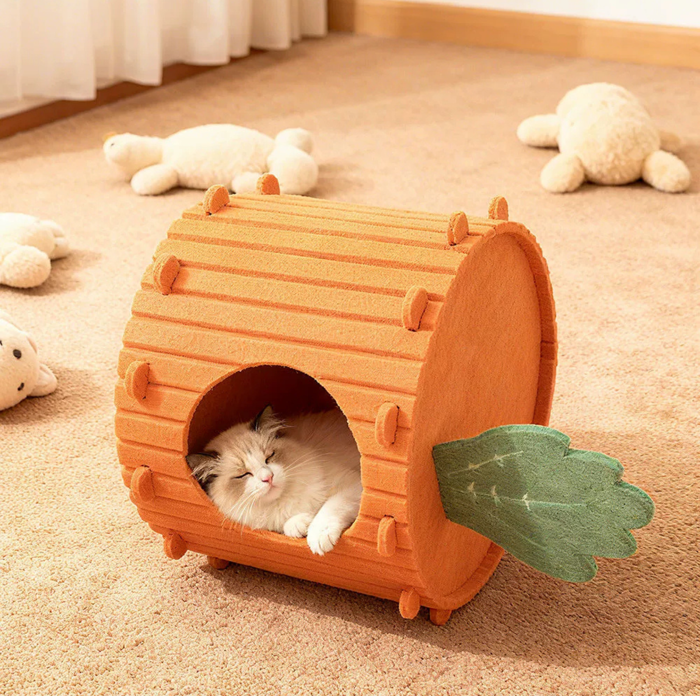 Carrot Style Felt Cat Barrel Bed