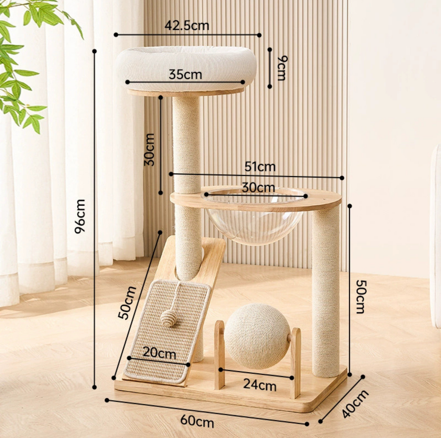 3-Tier Wooden Cat Tree with Scratching Posts & Play Features