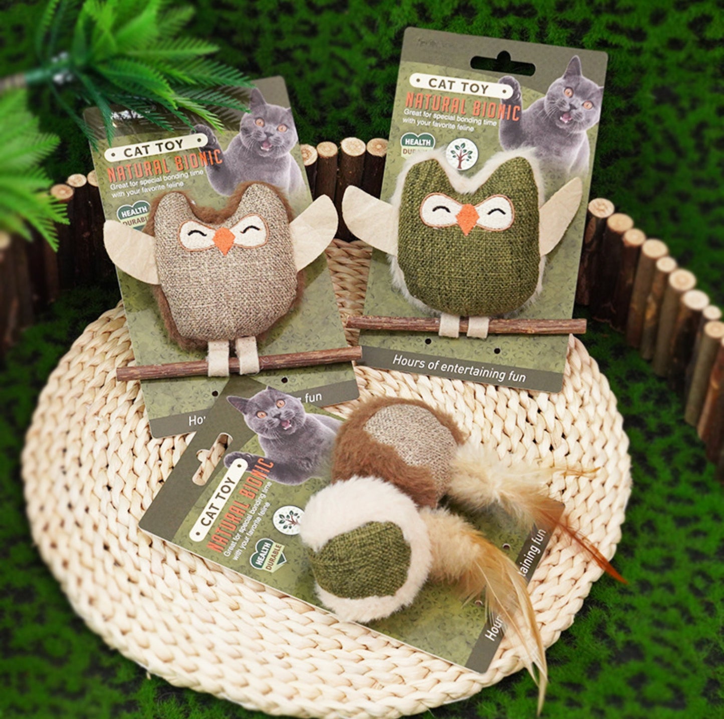 Linen Owl Cat Catnip Chew Toy