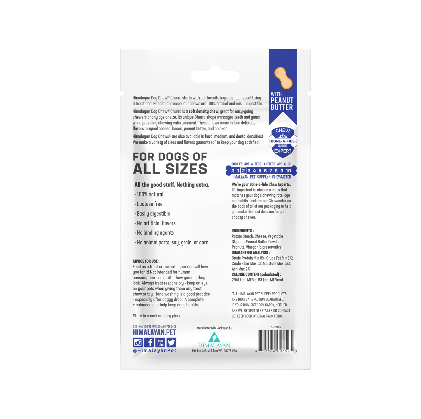 Himalayan Dog Chew Churro Peanut Butter 4pk - With Peanut Butter