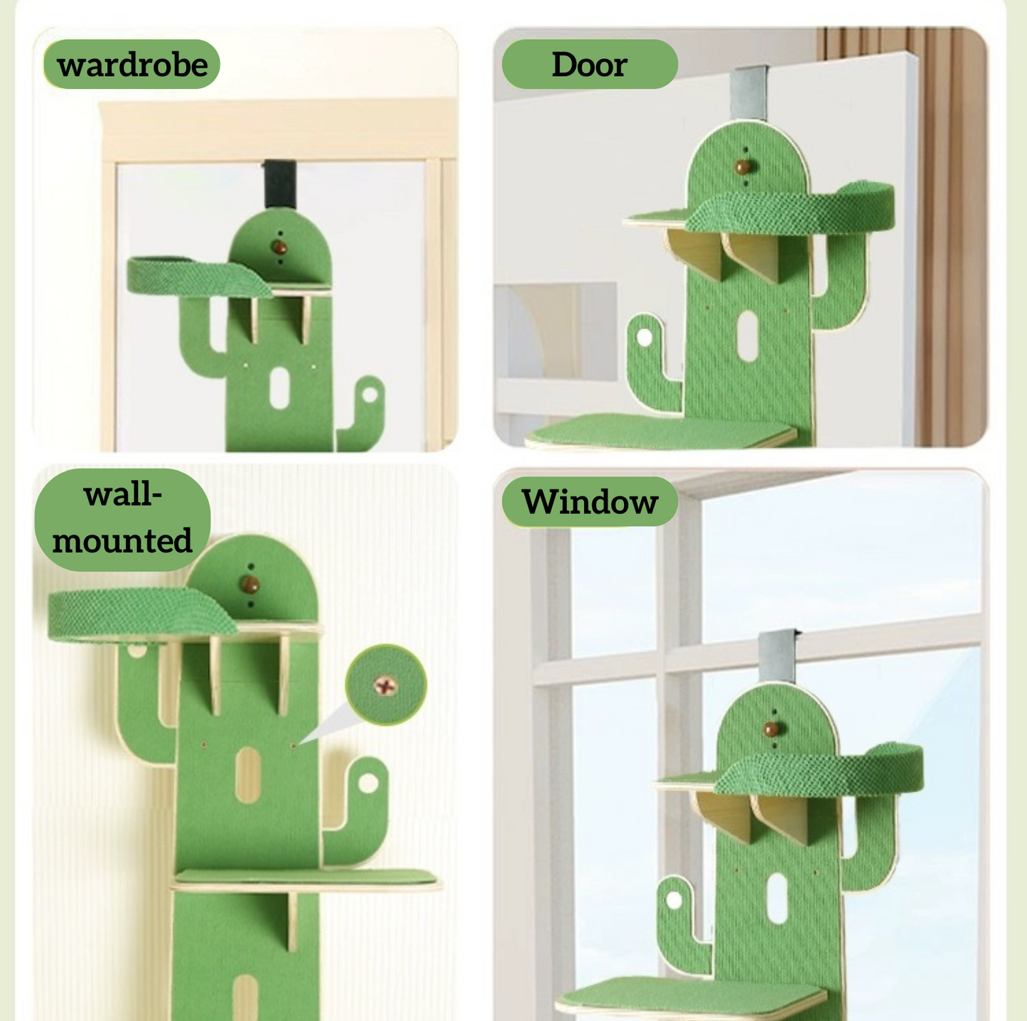 Cactus-Shaped Multi-Level Wooden Hanging Cat Tree