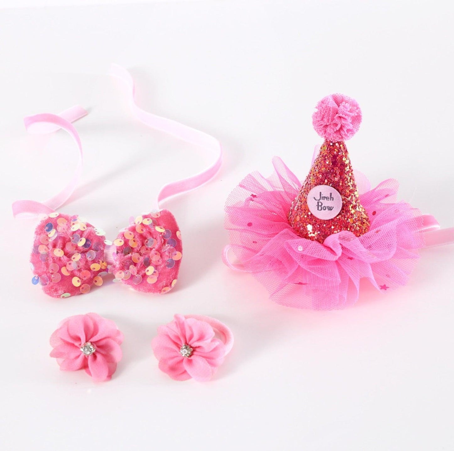 Lace & Glitter Pet Birthday Celebration Kit - Hat, Bowtie & Paw-Rings