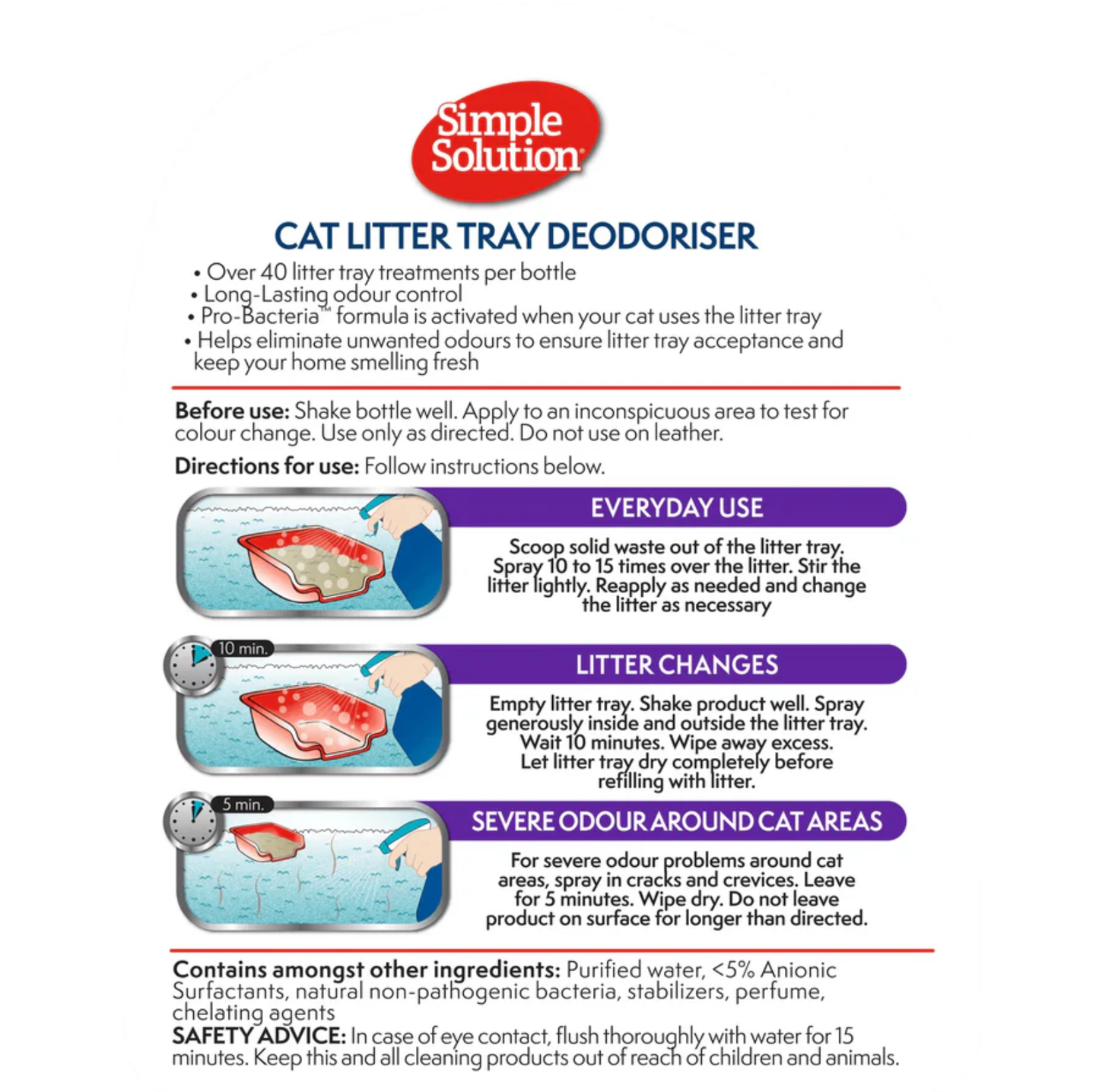 SIMPLE SOLUTION Pro-Bacteria Cat Litter Deodoriser Spray 500ml