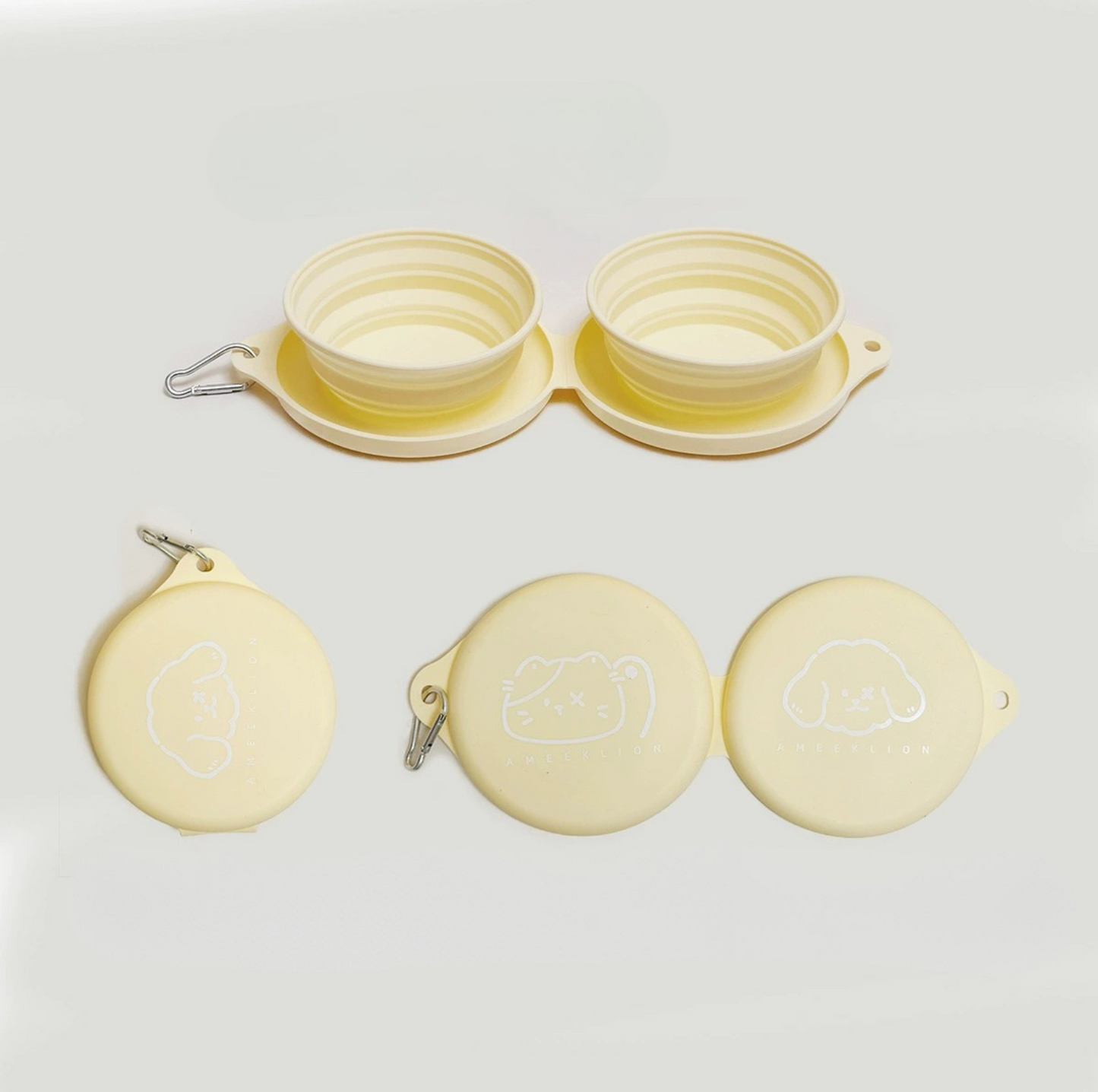 Silicone Foldable Double Pet Feeding Bowl - Portable & Travel-Friendly