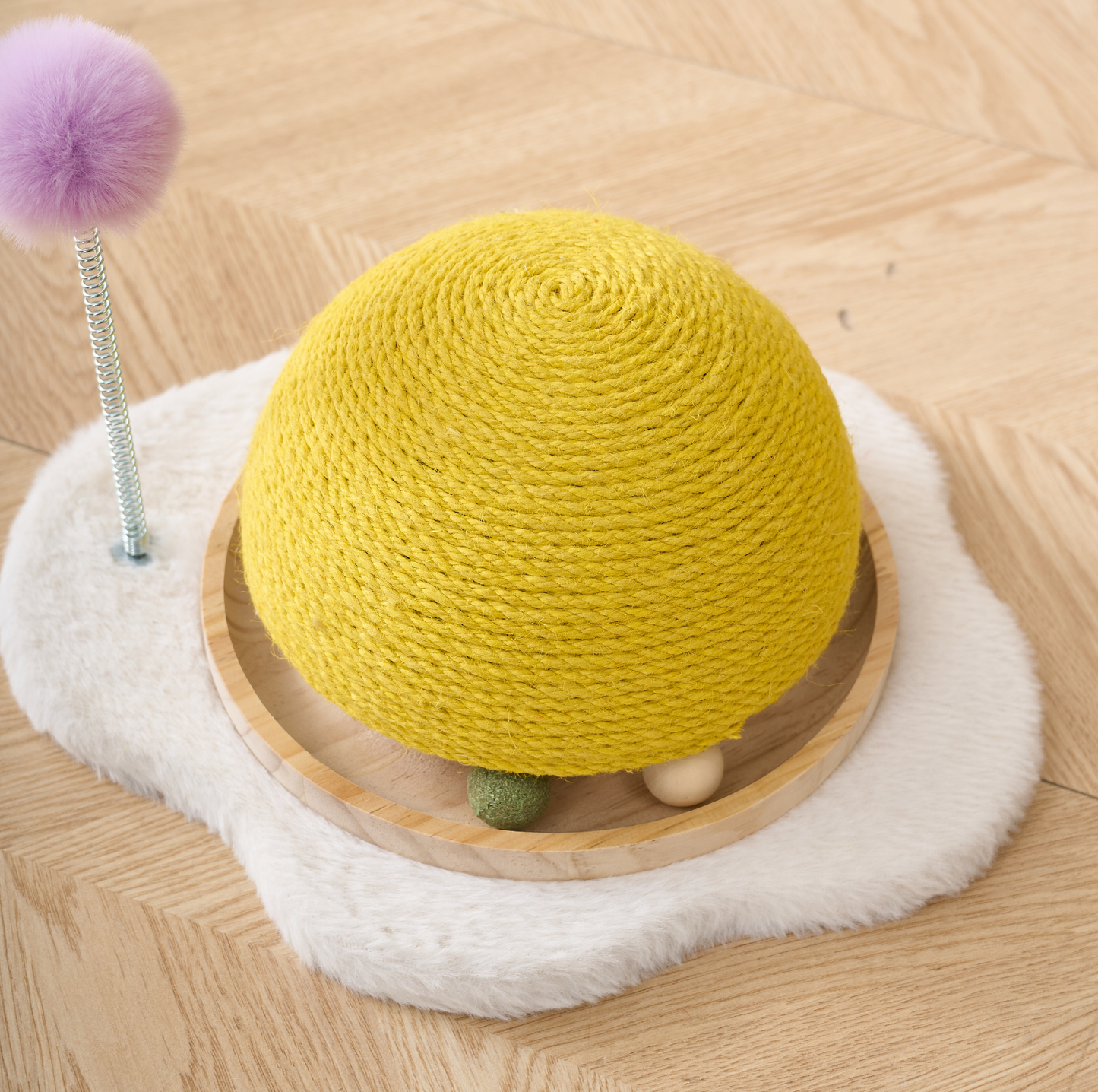 Egg Yolk Sisal Cat Scratcher with Track & Pom-Pom Toy
