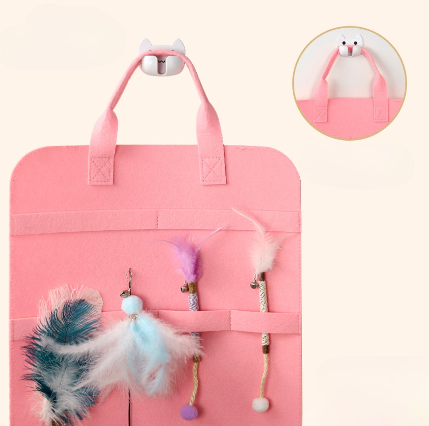 Cat Toy & Accessory Storage Felt Bag – Wall-Hanging Organiser (Toys not included)