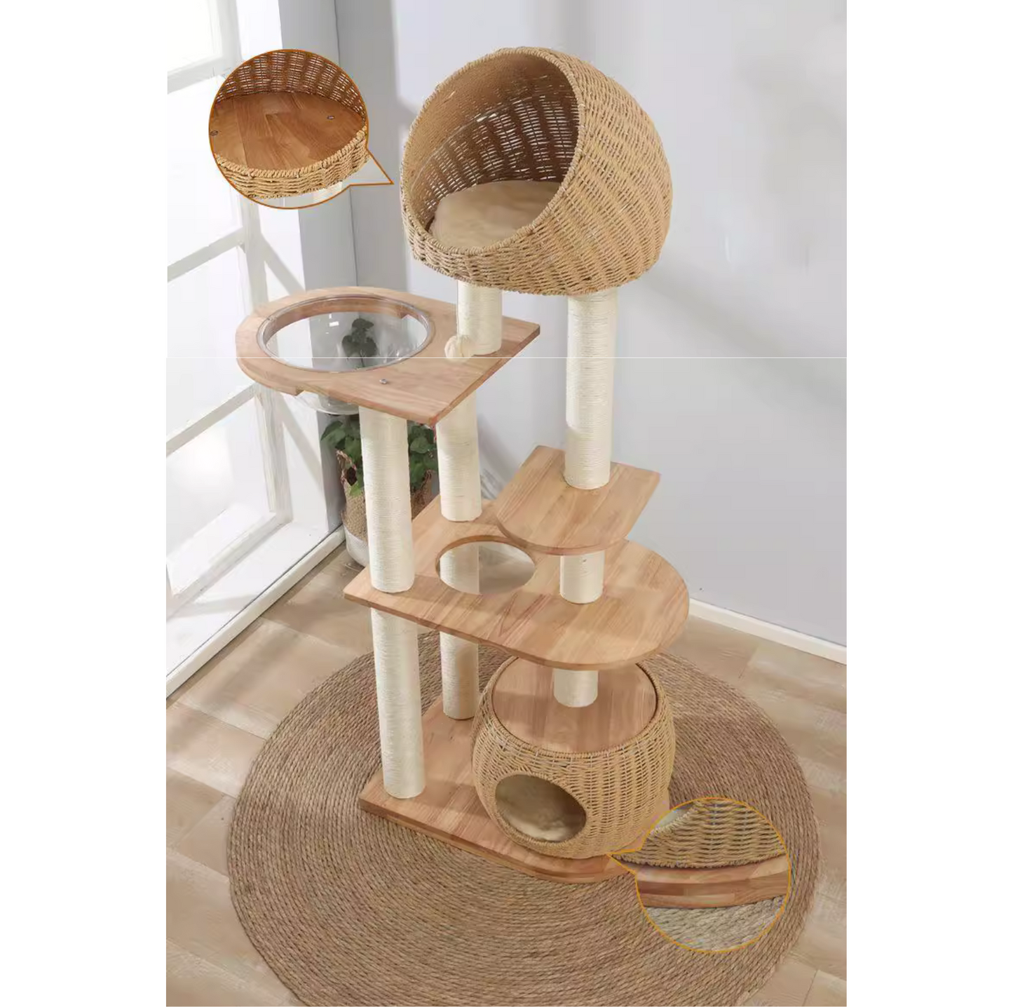150cm Solid Oak Wood Cat Tree Tower with full Sisal Posts - 81004s