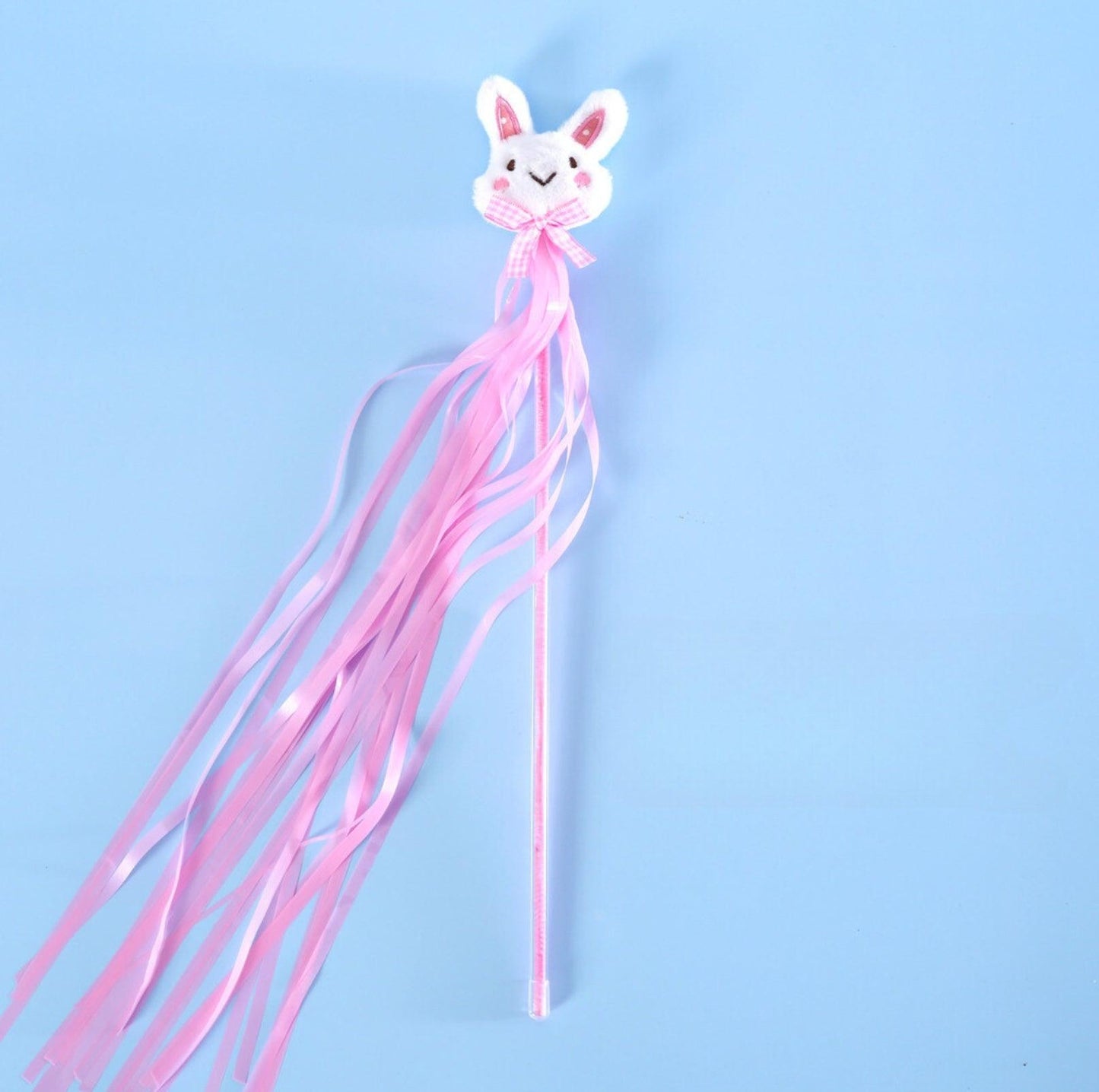 Cartoon Plush Cat Teaser Wand With Ribbon and Bell