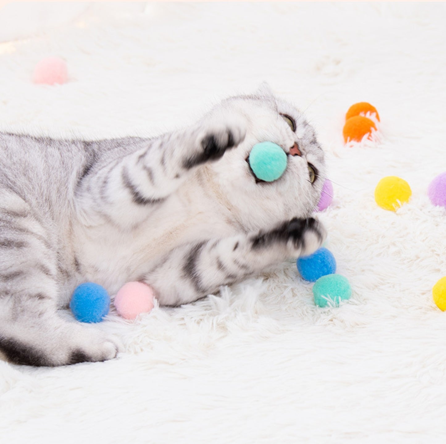 20-Pack Colourful Plush Pompom Cat Toy Balls