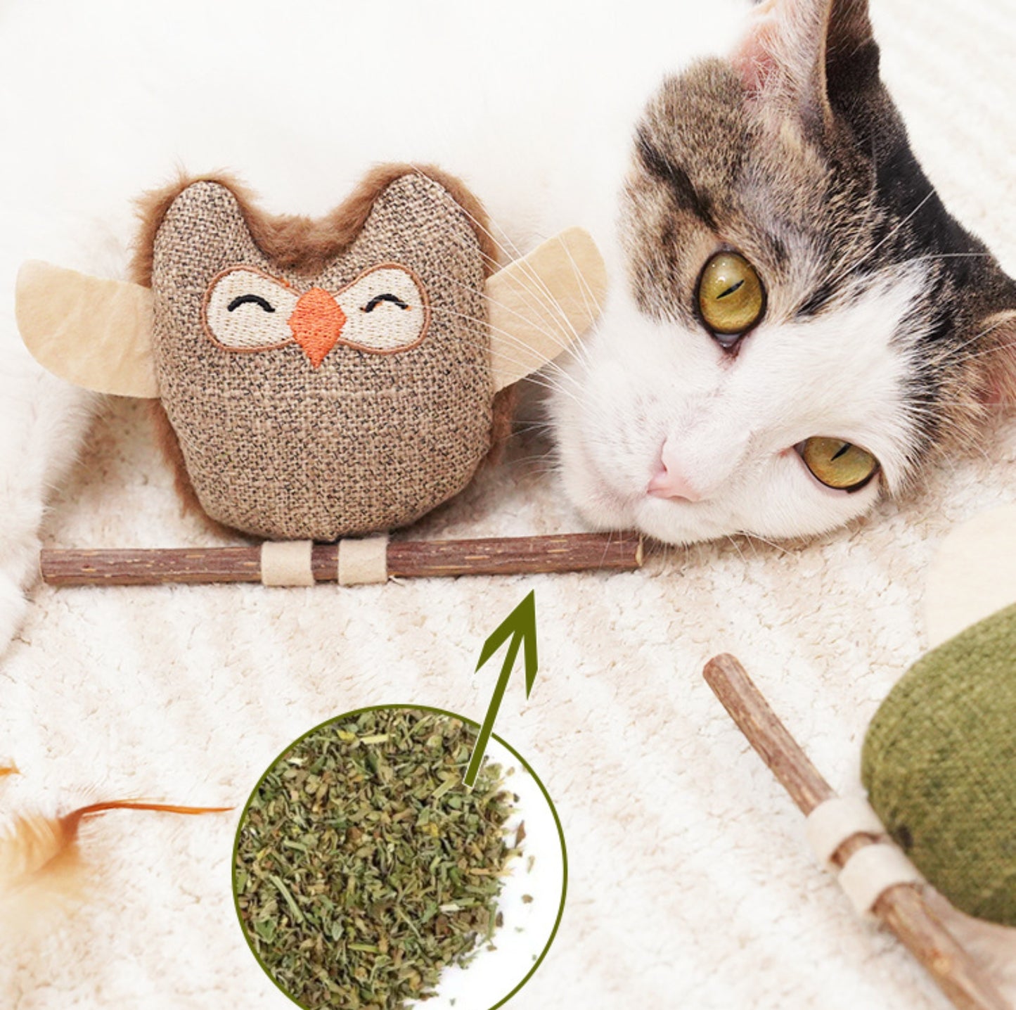Linen Owl Cat Catnip Chew Toy