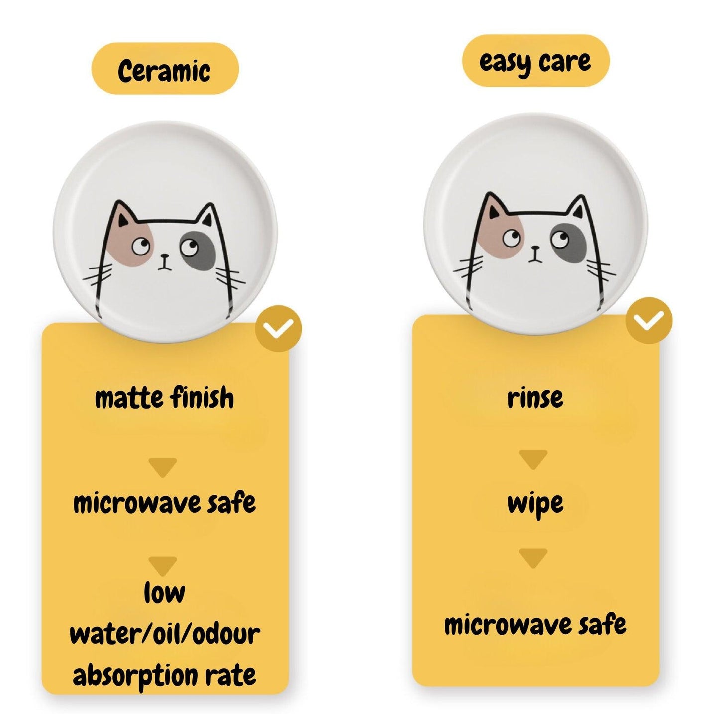 Ceramic Pet Food Plate Set Cat Bowls Small Dog Bowls - Two Matching Plates - {{product.type}} - PawPawUp
