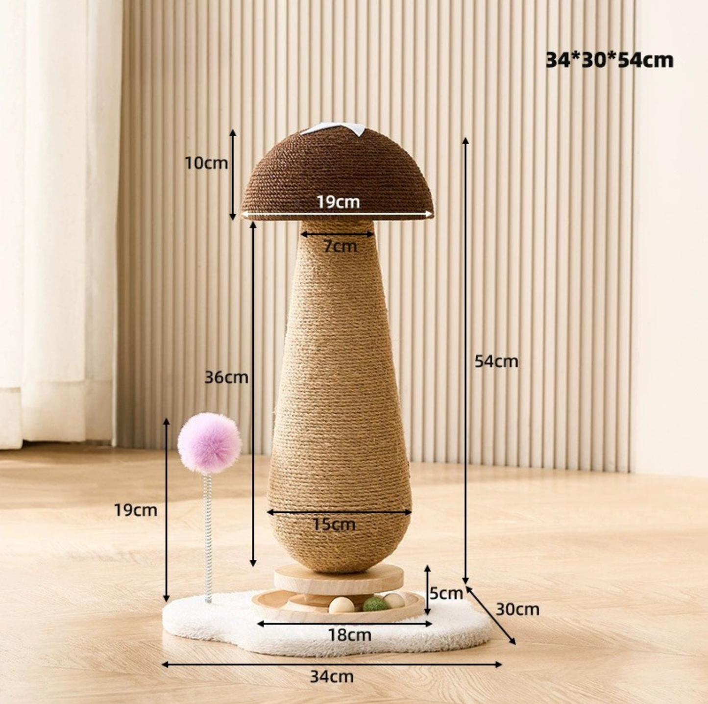 Mushroom Cat Scratch Post with Toy Ball Track
