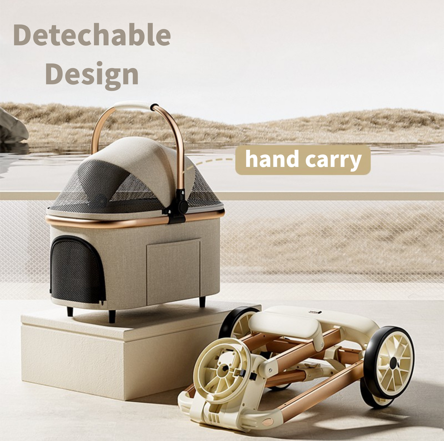 Detachable Pet Stroller – 2-in-1 Pet Carrier & Travel Trolley