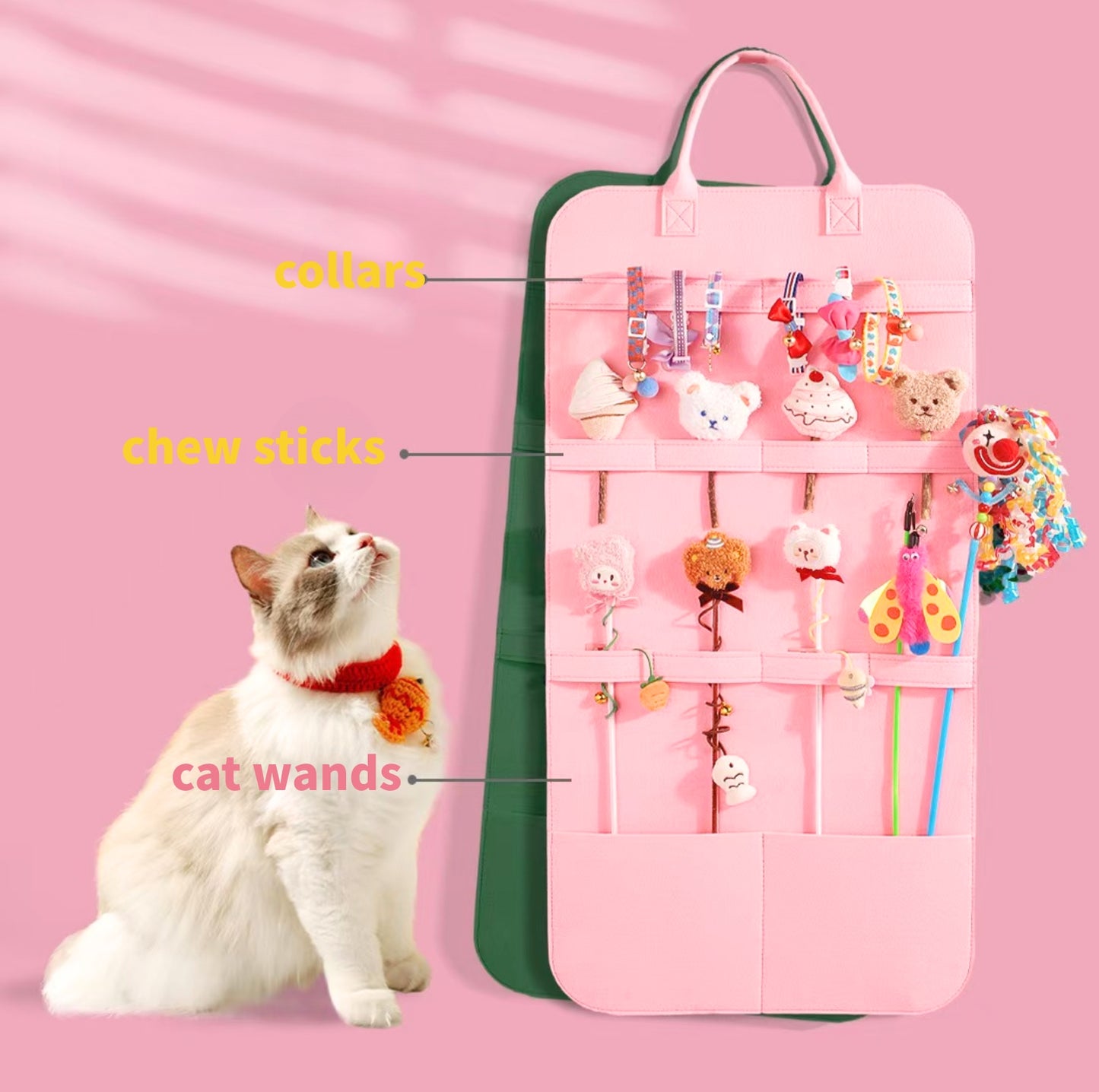 Cat Toy & Accessory Storage Felt Bag – Wall-Hanging Organiser (Toys not included)