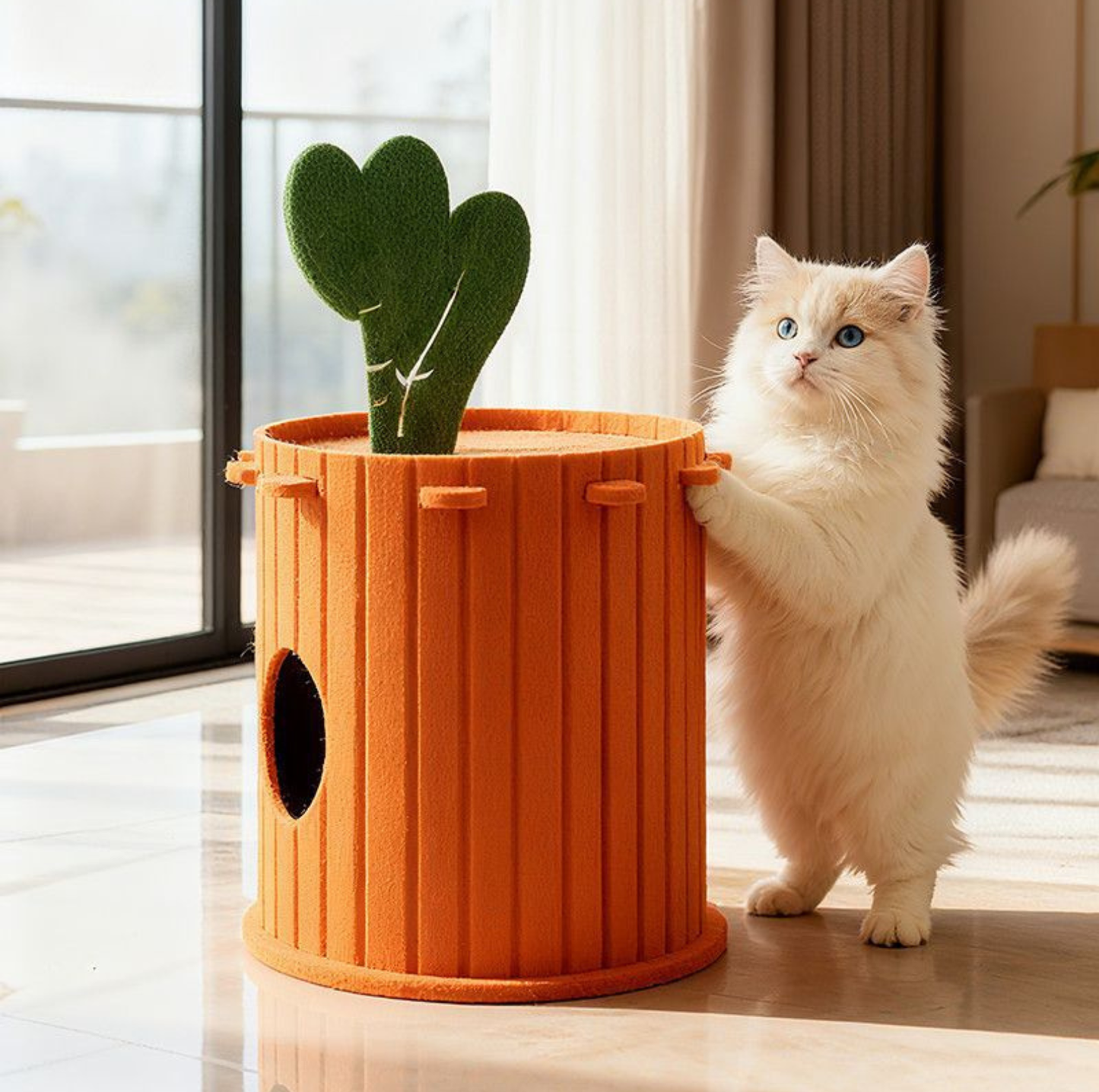 Carrot Style Felt Cat Barrel Bed