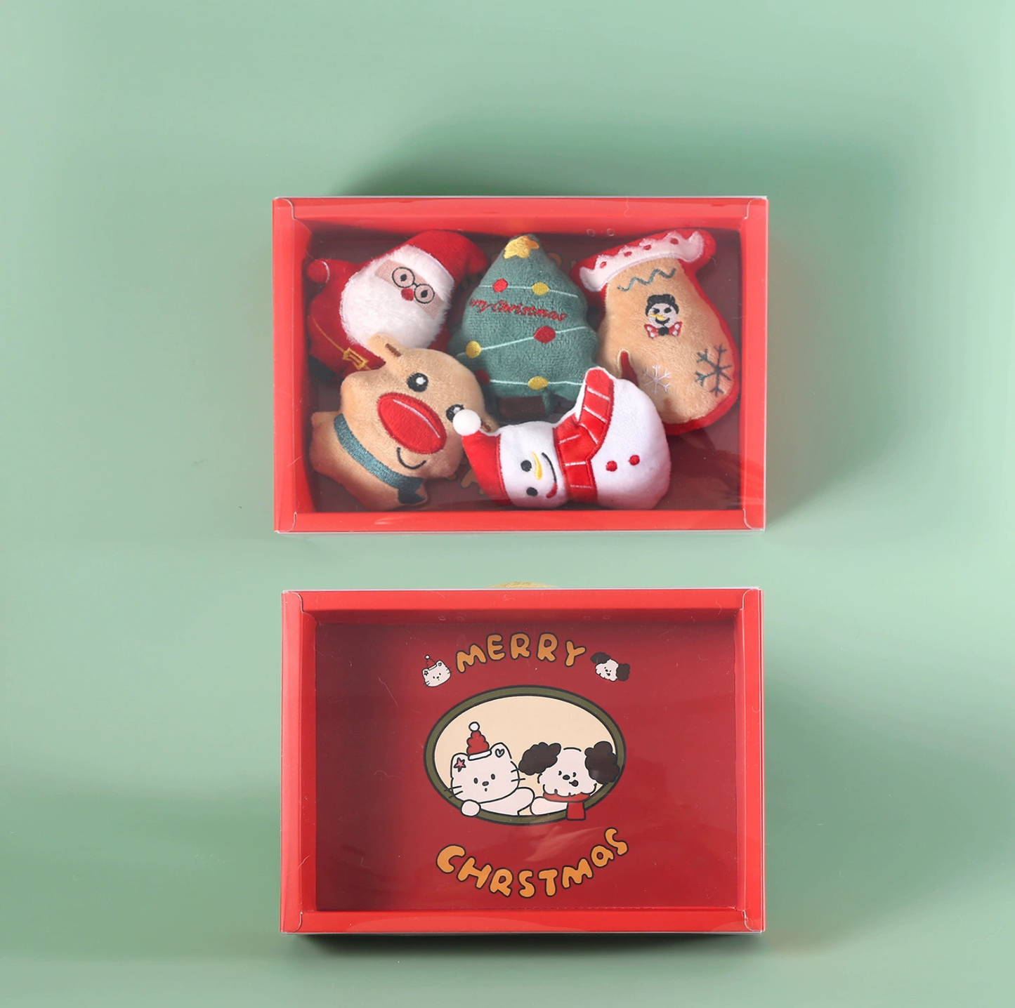 Christmas Cat Plush Toy Gift Box – 5-Piece Holiday Catnip Toy Set with Bell