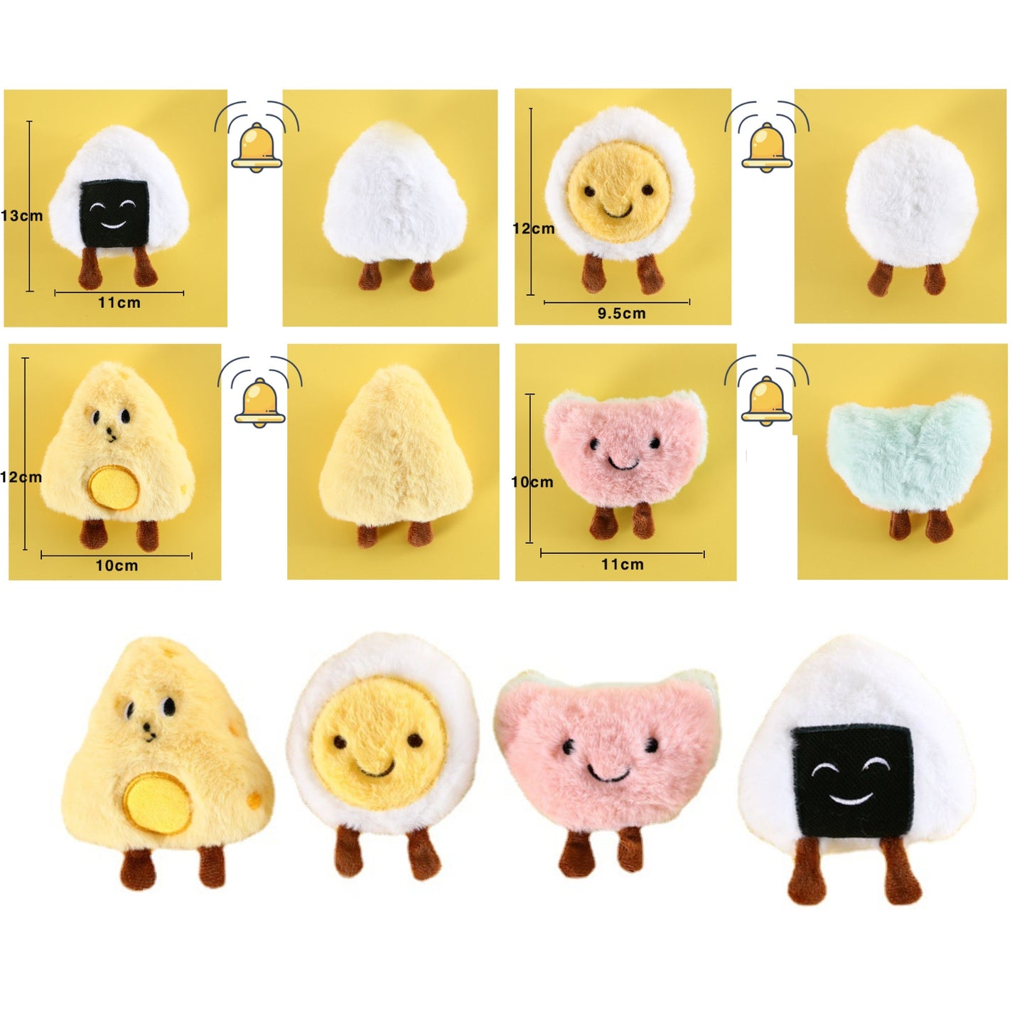 Adorable Food Bento Plush Cat Toy Set of 4 – Catnip & Bell-Infused