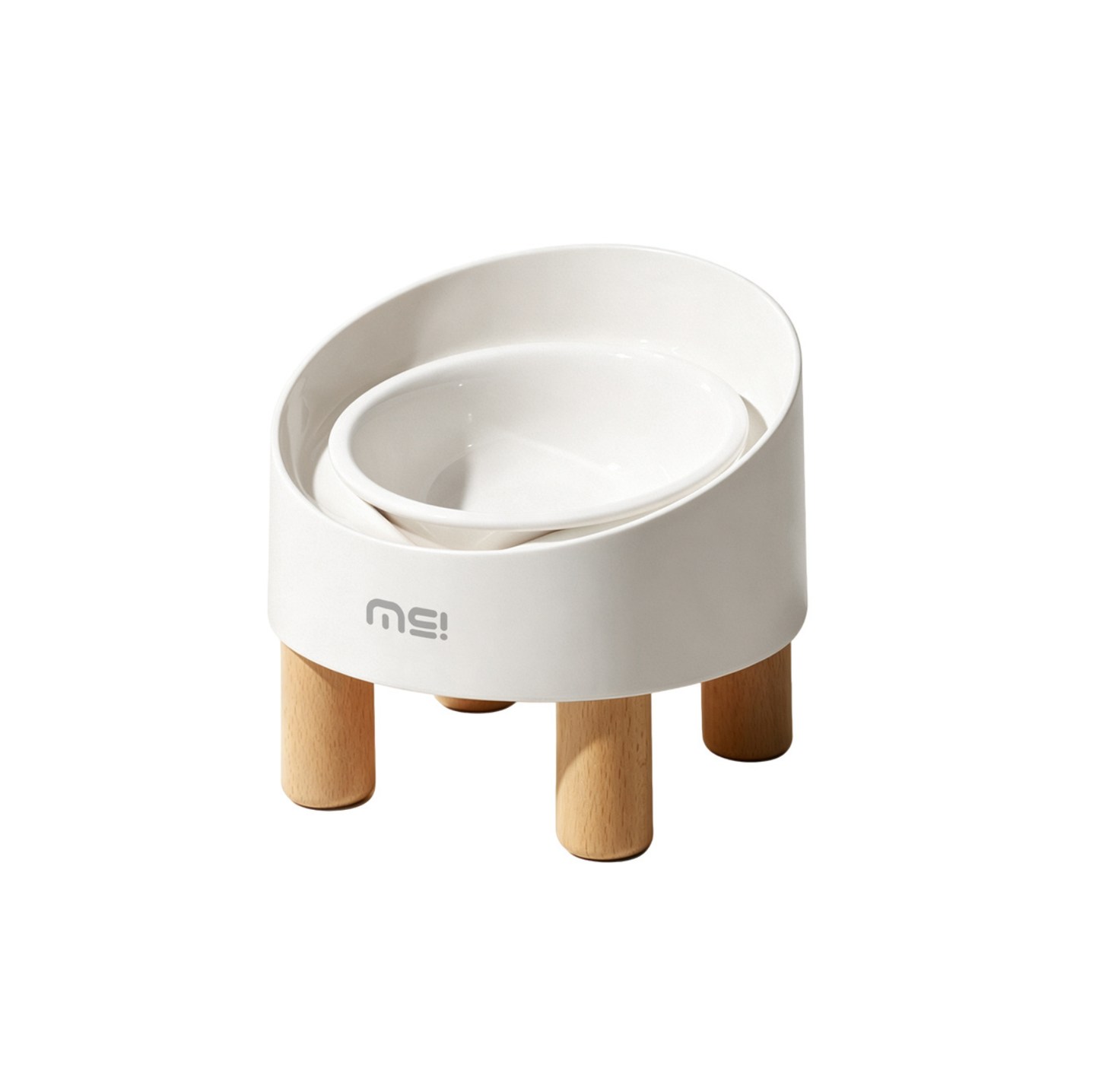 Makesure Rolls Elevated Ceramic Pet Bowl with Wooden Stand