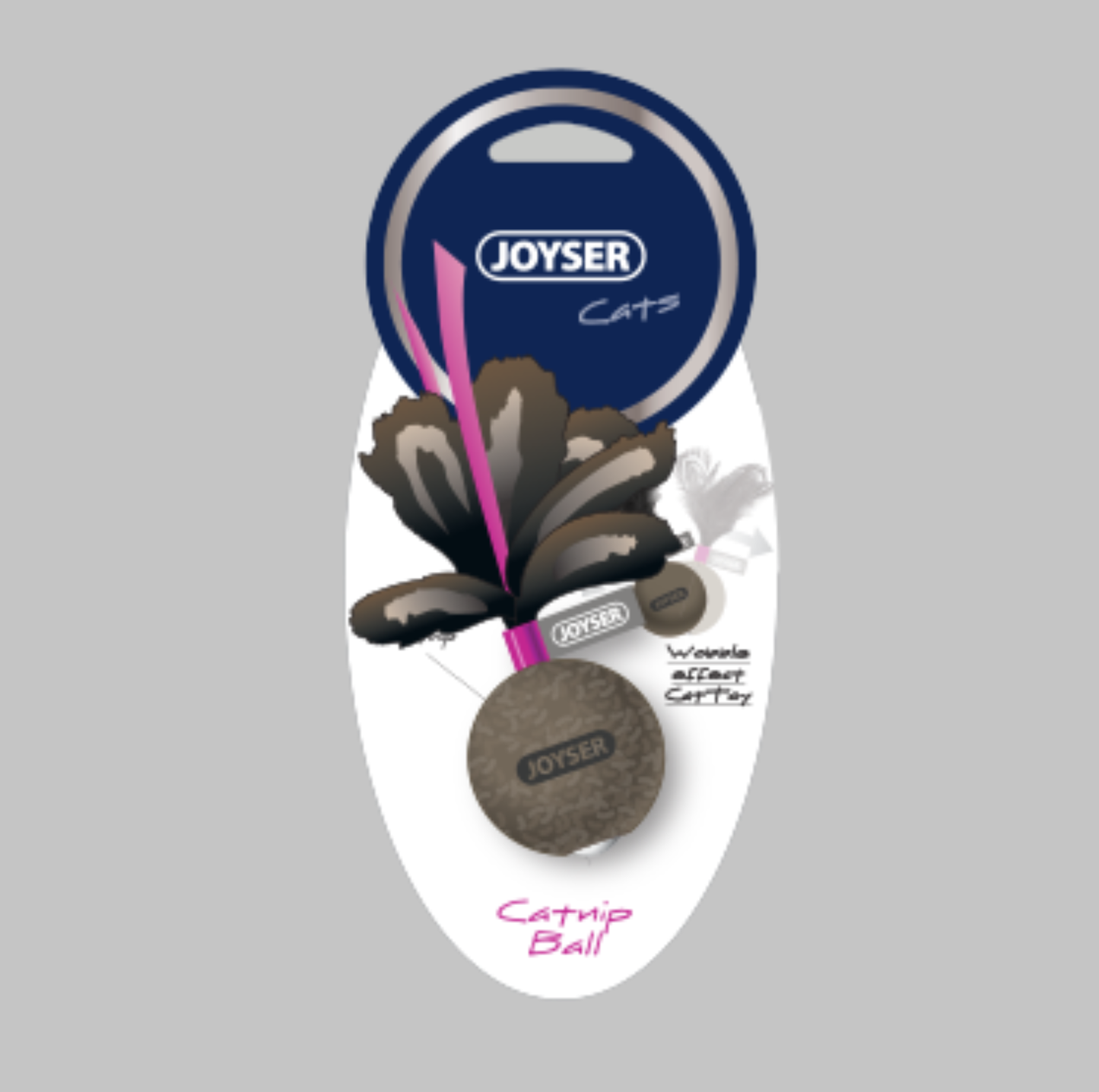 Joyser Catnip Ball Wobble Cat Toy with Natural Feathers – Pink, 13cm