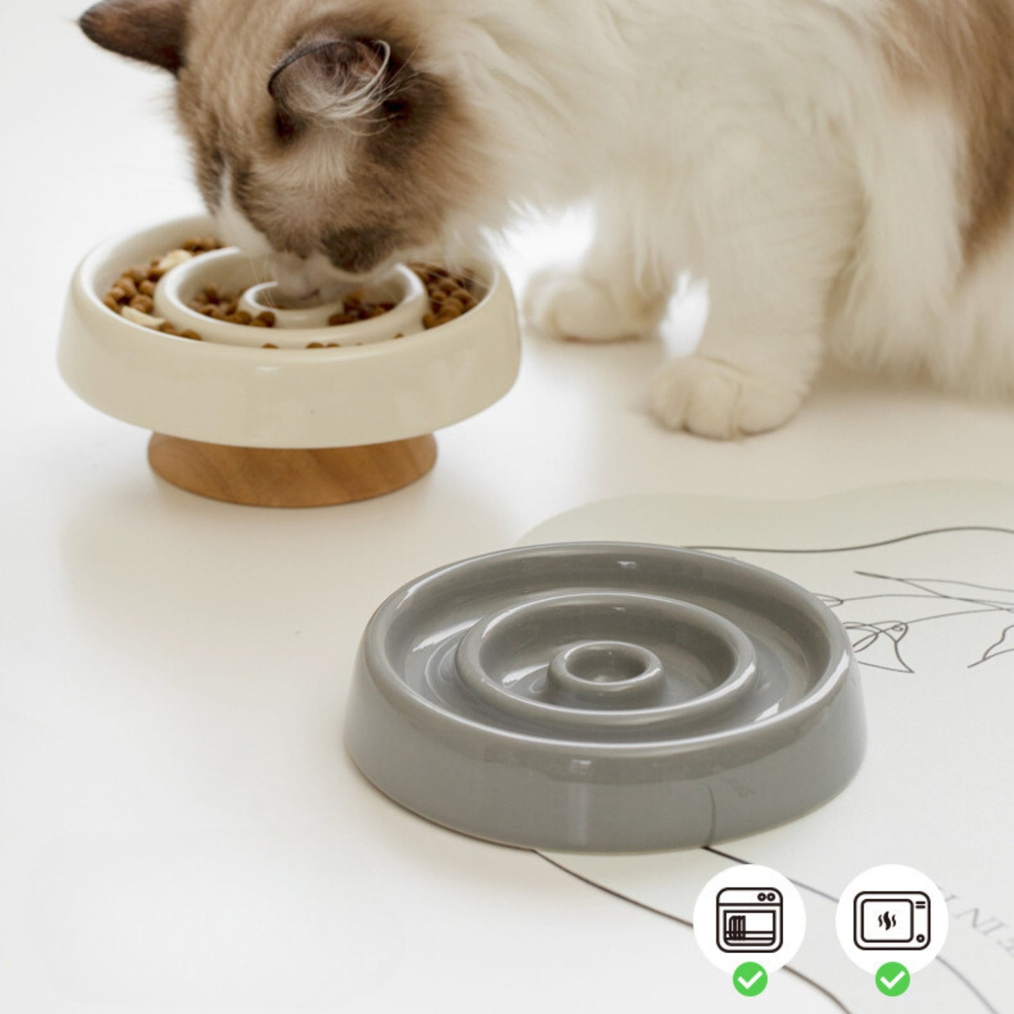 Ceramic Slow Eating Pet Food Bowl for Cats and Dogs