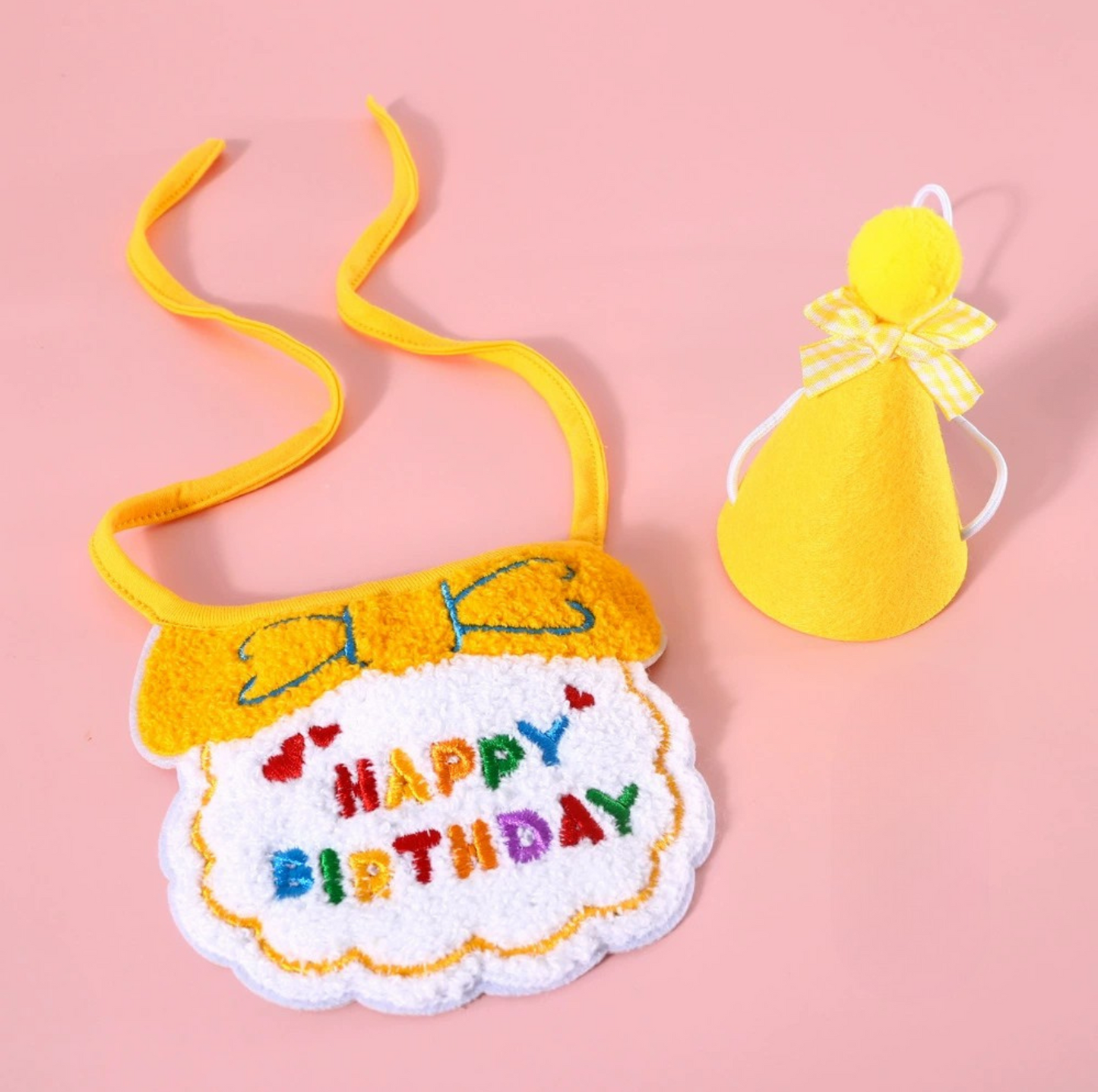 Pet Birthday Ensemble - Embroidered Hat & Bib Accessory Pack