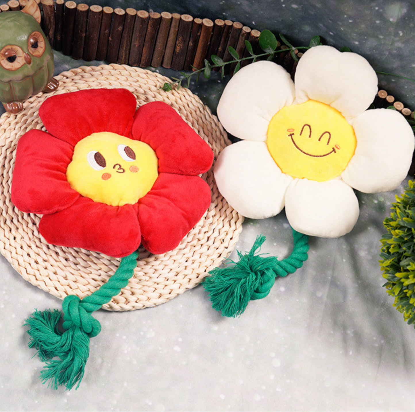 Smiley Flower Plush Dog Toys