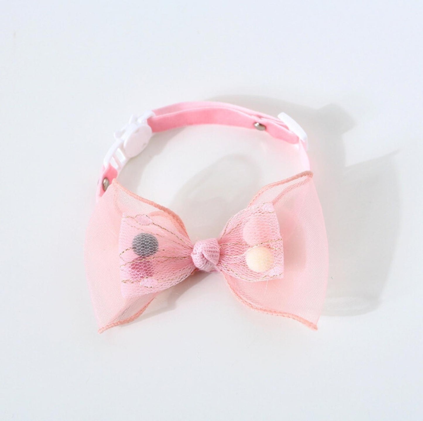 Adjustable Pet Collar with Lace, Pompom, & Glitter Butterfly
