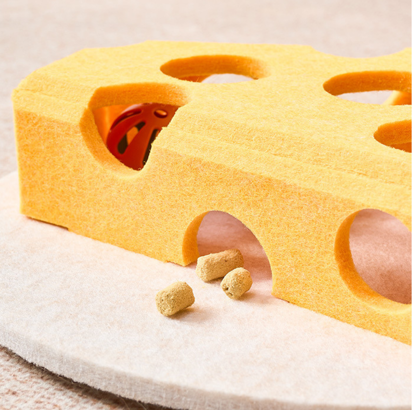 Cheese Slice Cat Toy with Spring Pom-Pom & Rolling Balls