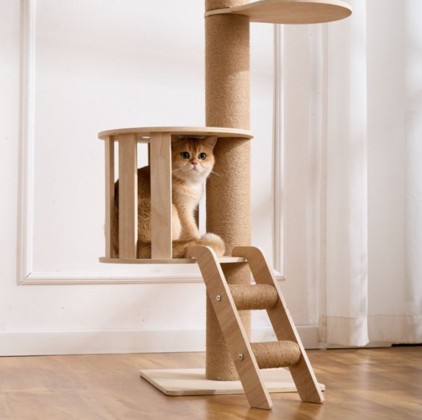 Height Adjustable Wooden Floor-to-Ceiling Cat Tower