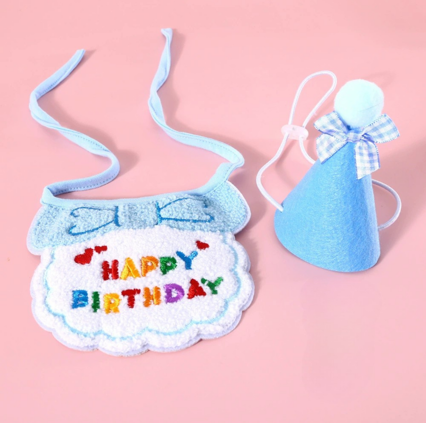 Pet Birthday Ensemble - Embroidered Hat & Bib Accessory Pack