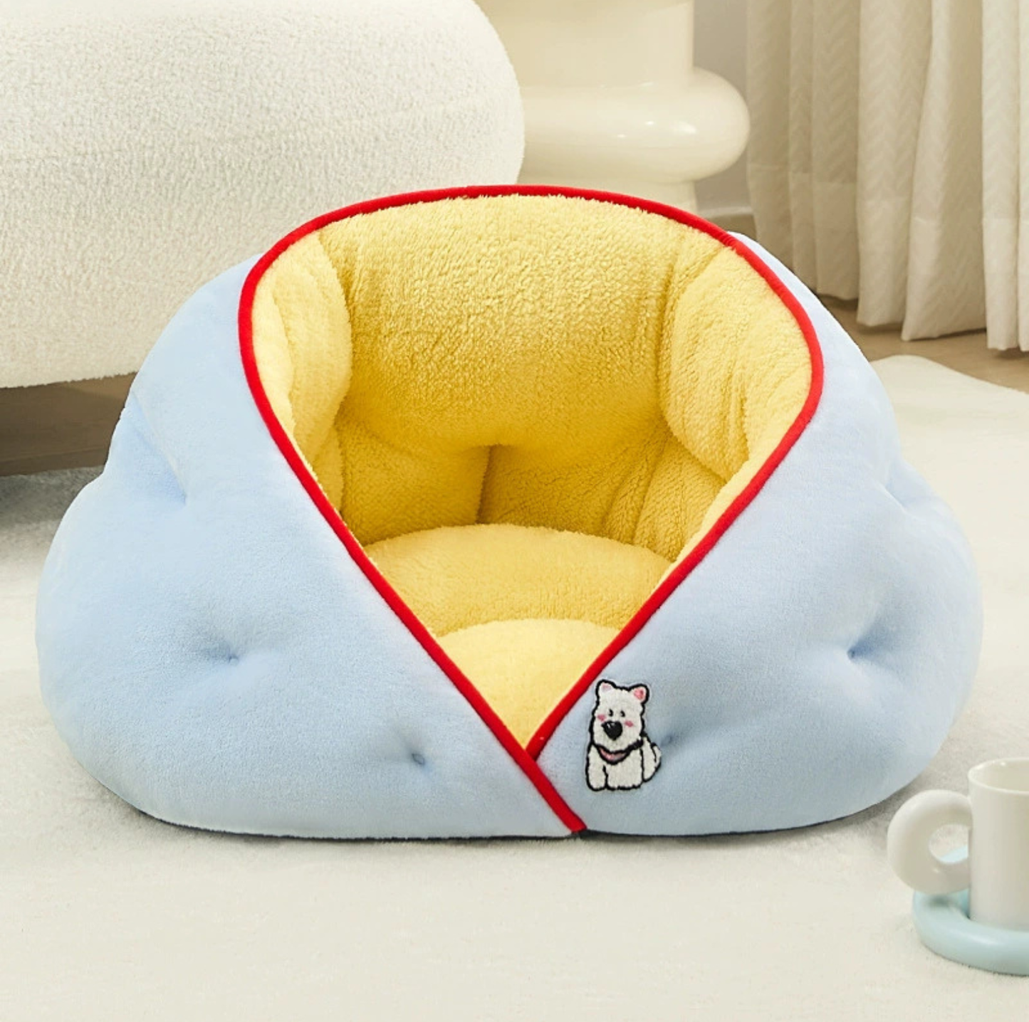 Milk Velvet Semi-Enclosed Pet Bed with Raised Sides
