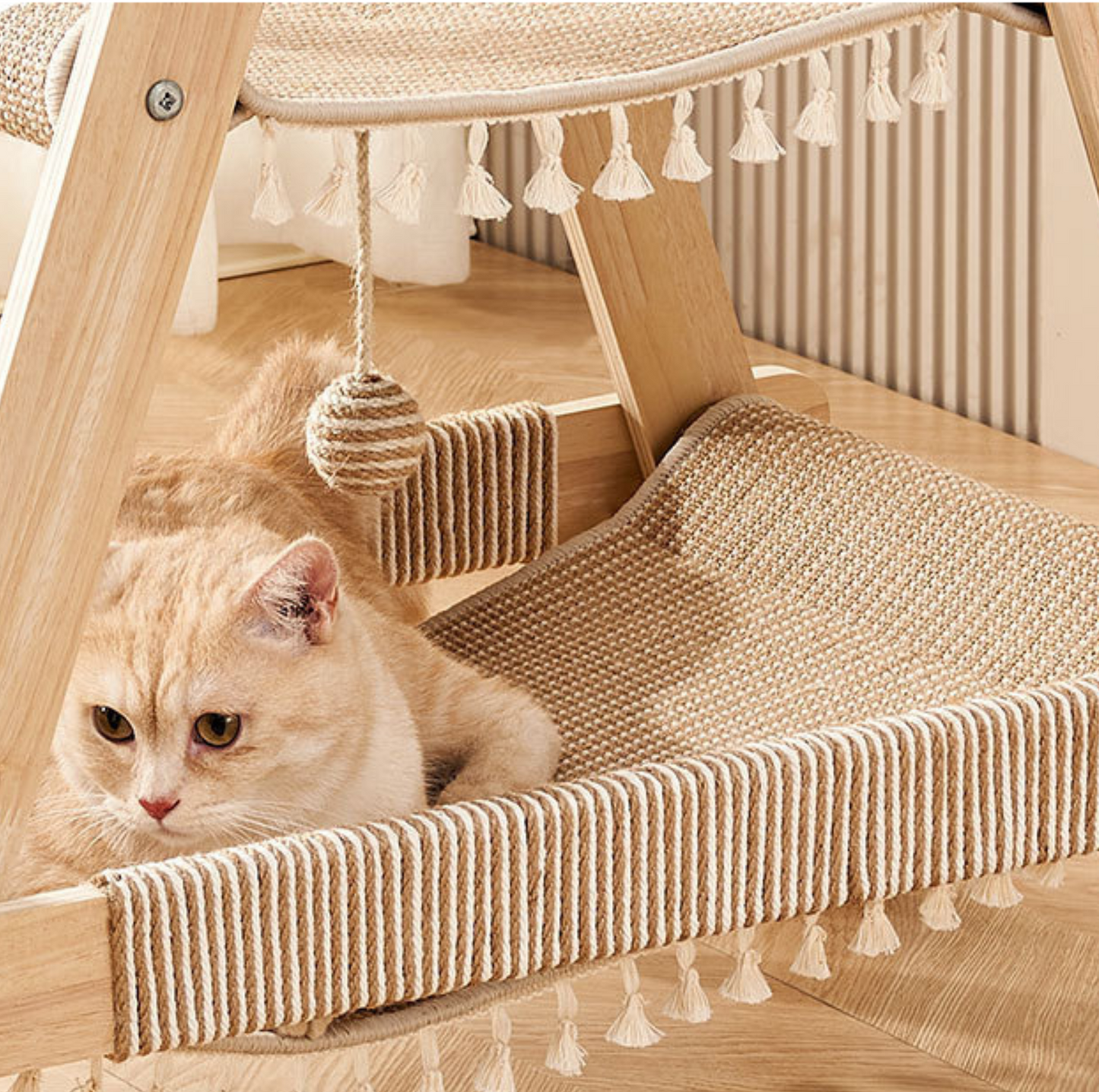 Multifunctional A-Frame Hammock Cat Climbing Frame - Height 113cm