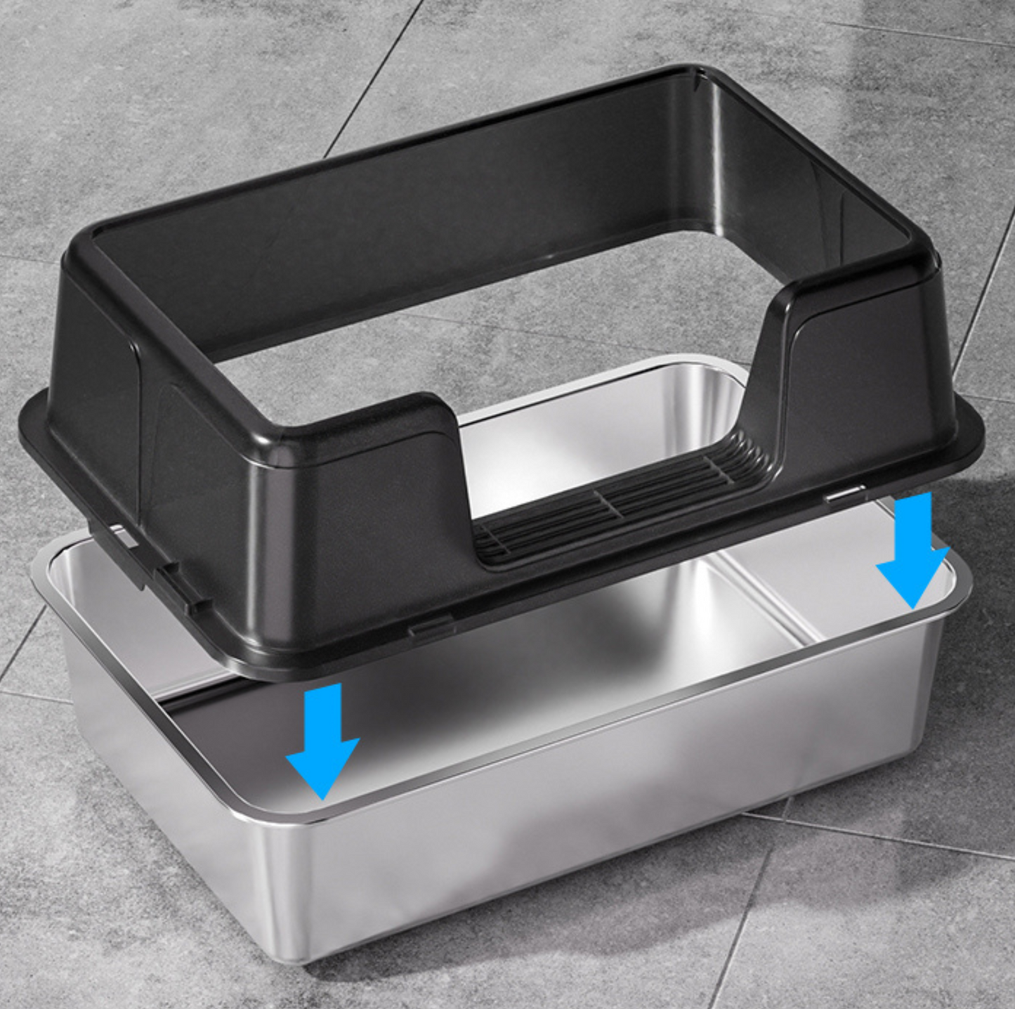 Stainless Steel High-Fenced Cat Litter Box - Semi-Enclosed