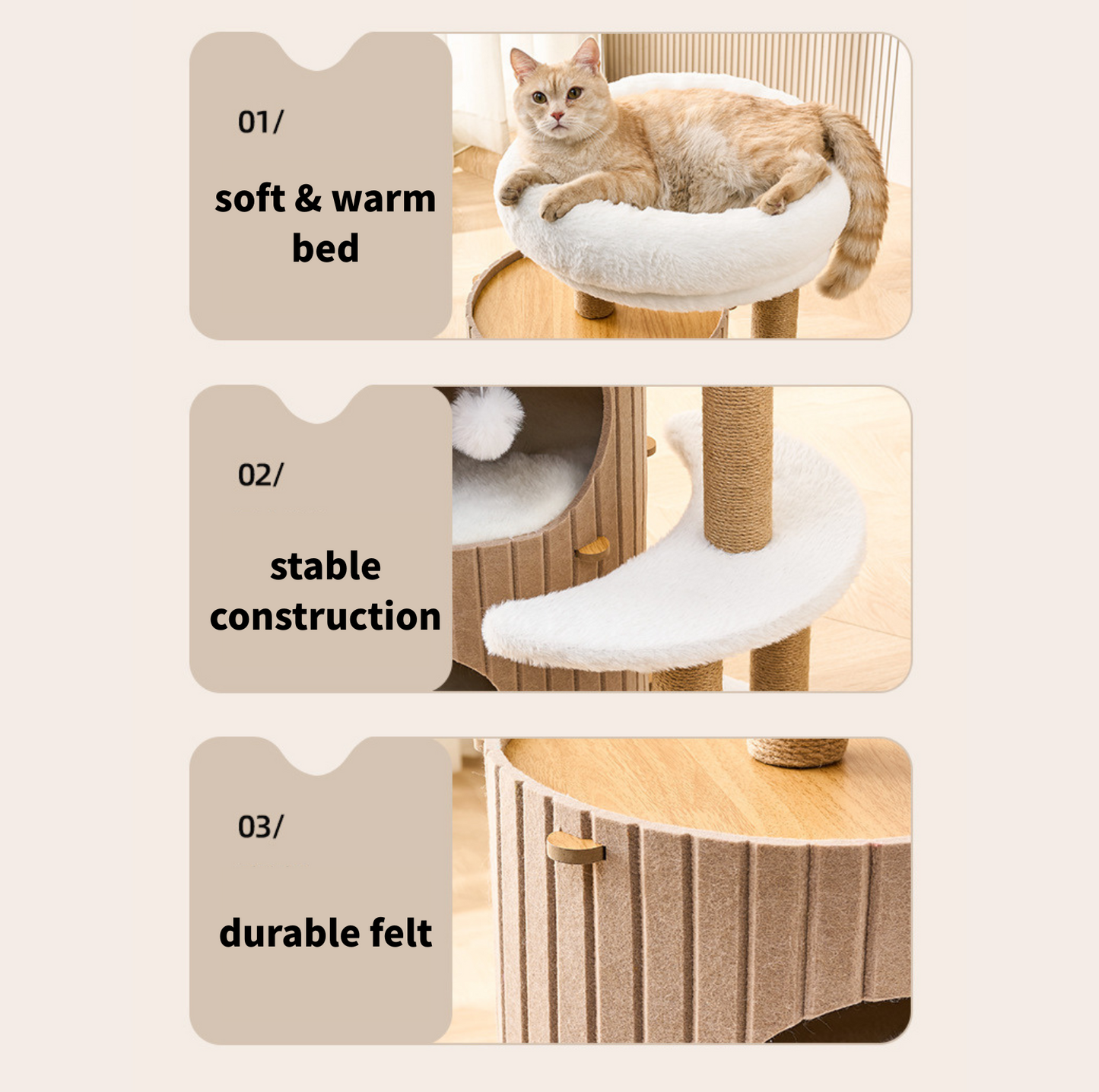 5-Level Felt Cat Tower with Sisal Posts – Cosy & Multi-Cat Friendly