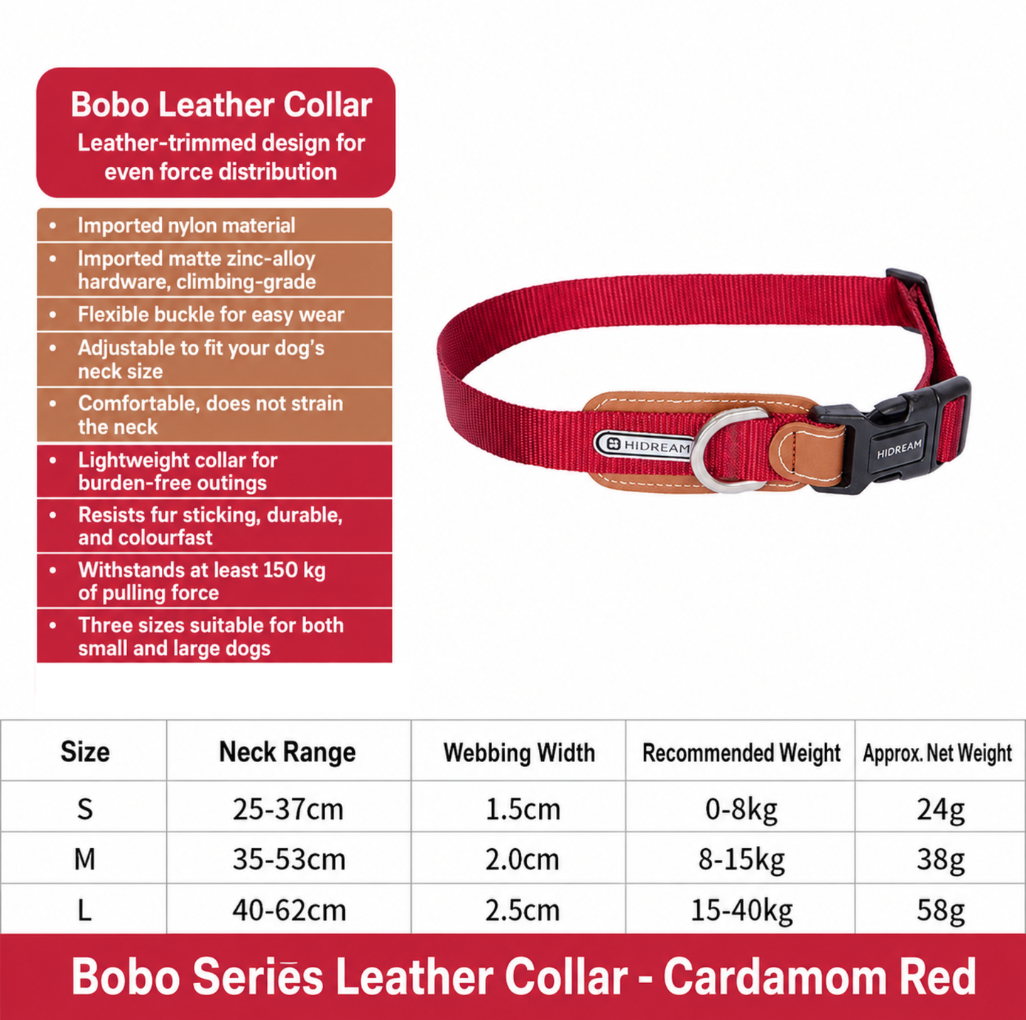 Hidream Adjustable Nylon Dog Collar with Quick-Release Buckle