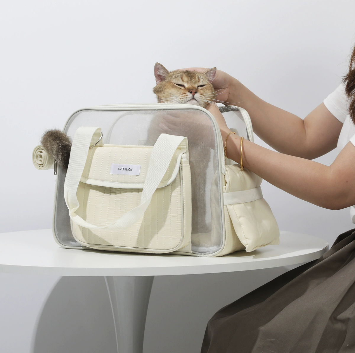 Quilted Mesh Pet Carrier Bag with Shoulder Strap - Up to 6 kg