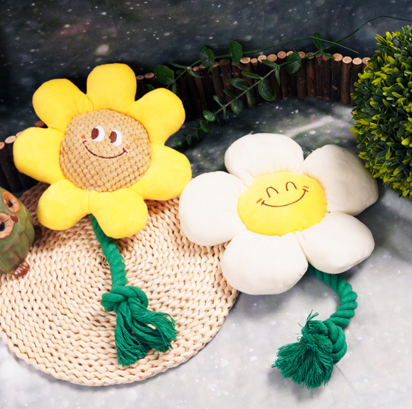 Smiley Flower Plush Dog Toys